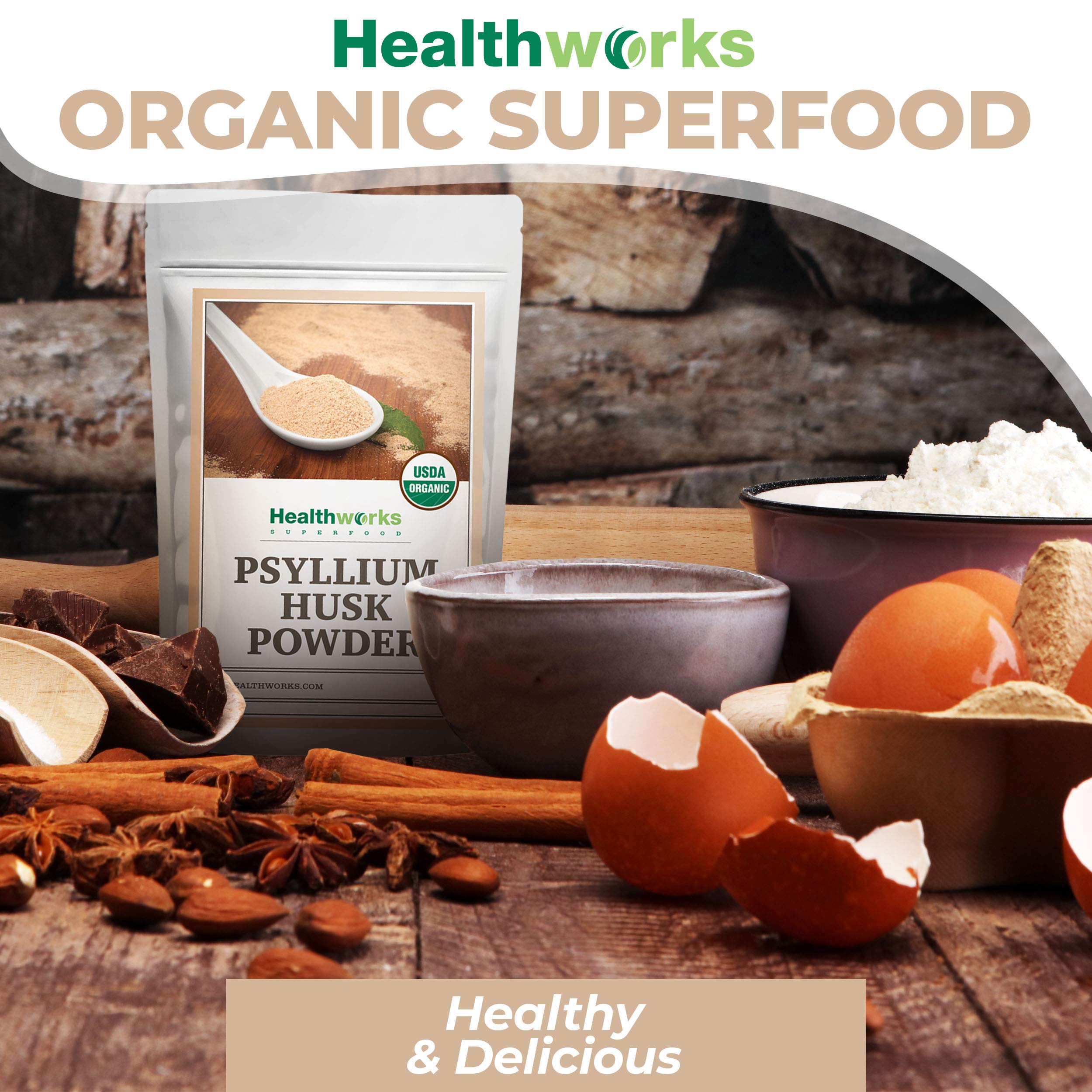 Healthworks Psyllium Husk Powder Organic - 32 Oz / 2 Lbs - Raw - Certified Organic - Finely Ground Powder from India - Keto, Vegan & Non-GMO - Fiber Support