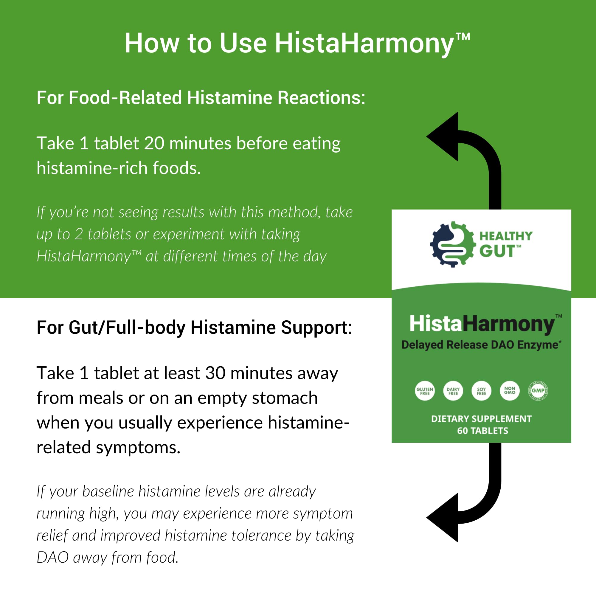 Healthy Gut HistaHarmony DAO Enzyme Supplement – 30,000 HDU, Delayed Release, 60 Servings