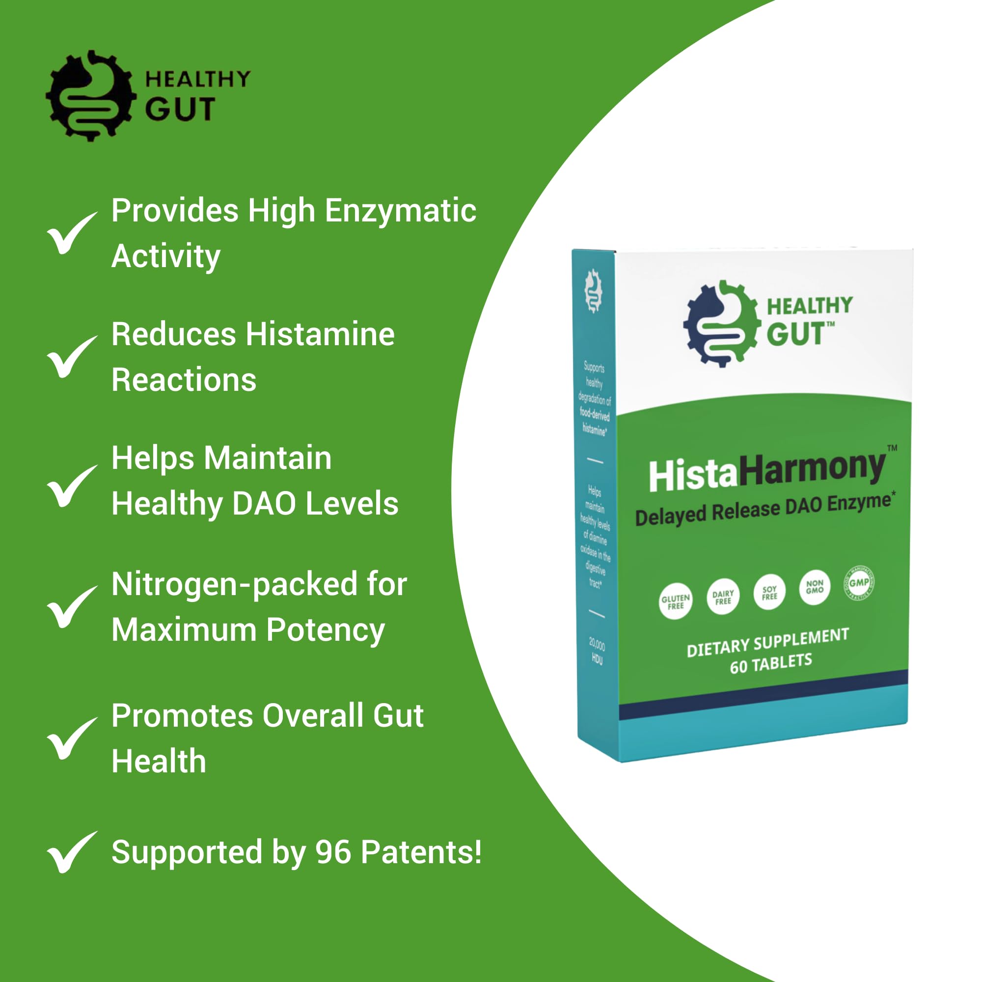 Healthy Gut HistaHarmony DAO Enzyme Supplement – 30,000 HDU, Delayed Release, 60 Servings