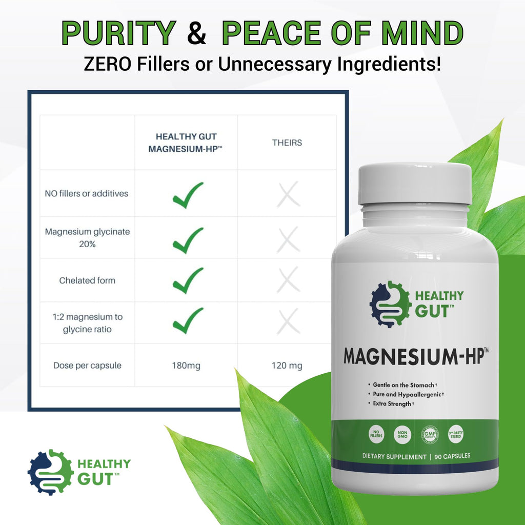 Healthy Gut Magnesium-HP – Ultra Pure Glycinate, 180 mg, 90 Servings, No Fillers