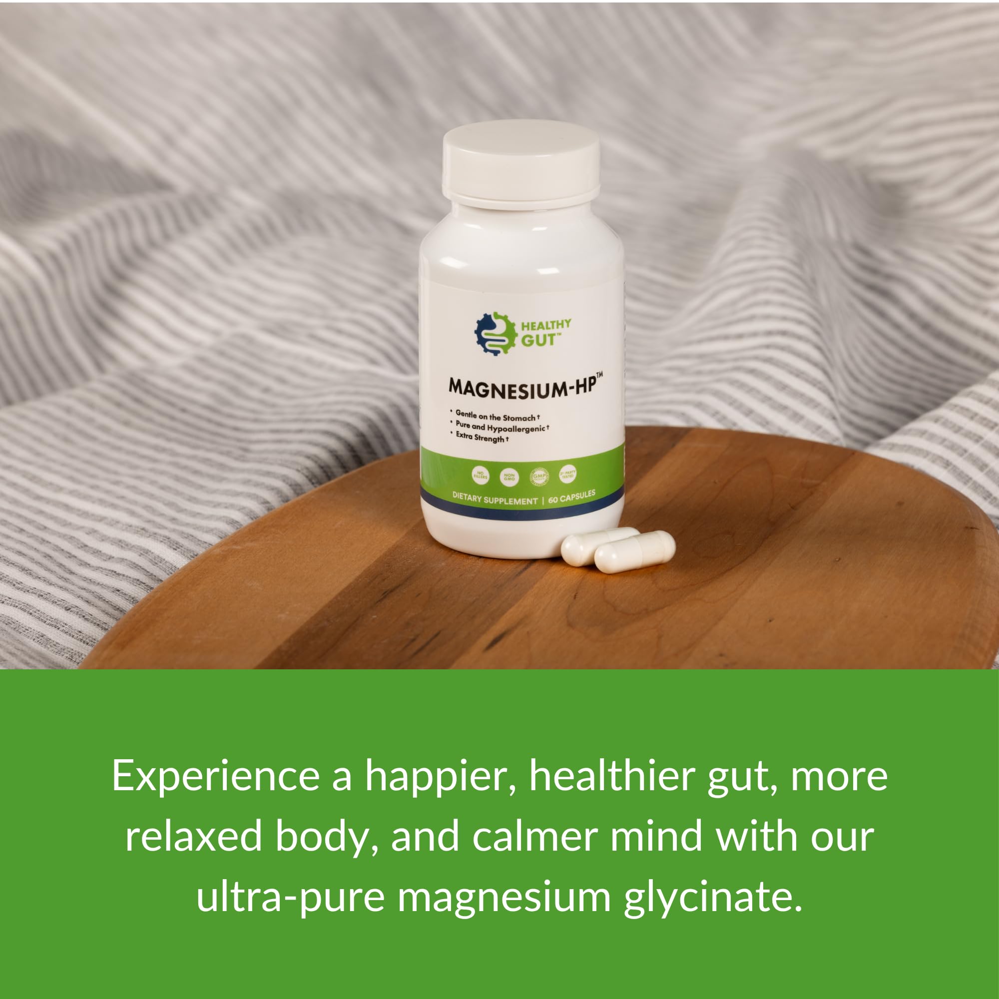 Healthy Gut Magnesium-HP | Ultra Pure Glycinate with Zero Fillers | 180 mg Magnesium Glycinate | 60 Servings