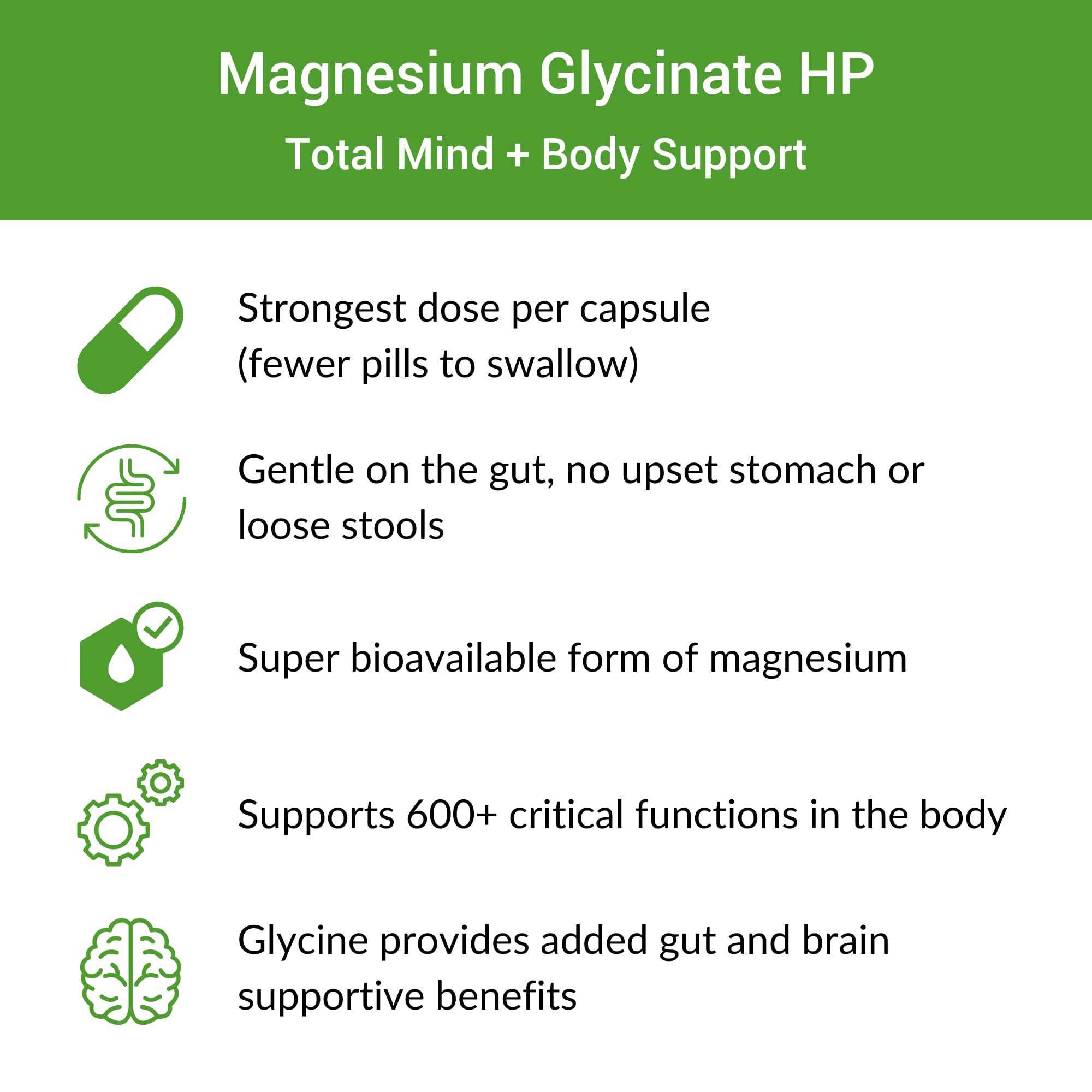 Healthy Gut Magnesium-HP | Ultra Pure Glycinate with Zero Fillers | 180 mg Magnesium Glycinate | 60 Servings