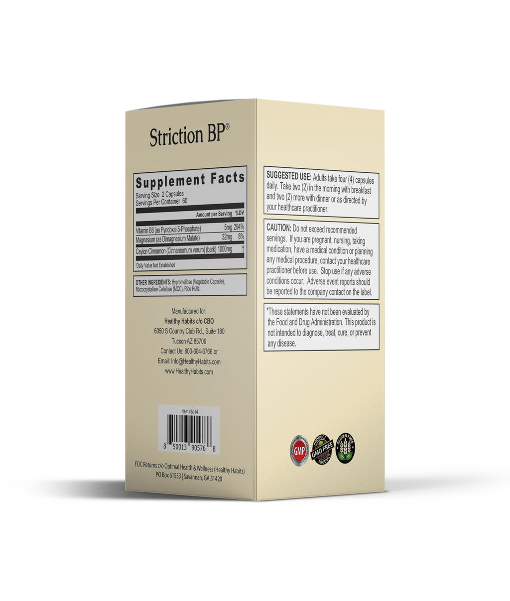 Healthy Habits StrictionBP Box 120 Veg Capsules | VEG-CAP Cinnamon Magnesium Vitamin B6