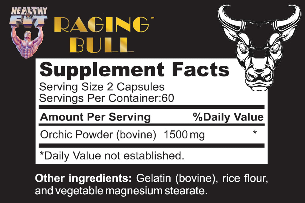 Healthy 'N Fit Raging Bull Mega Orchic - 120 Capsules (40 Day Supply) Premium Raw Orchic Glandular, Increase T Naturally