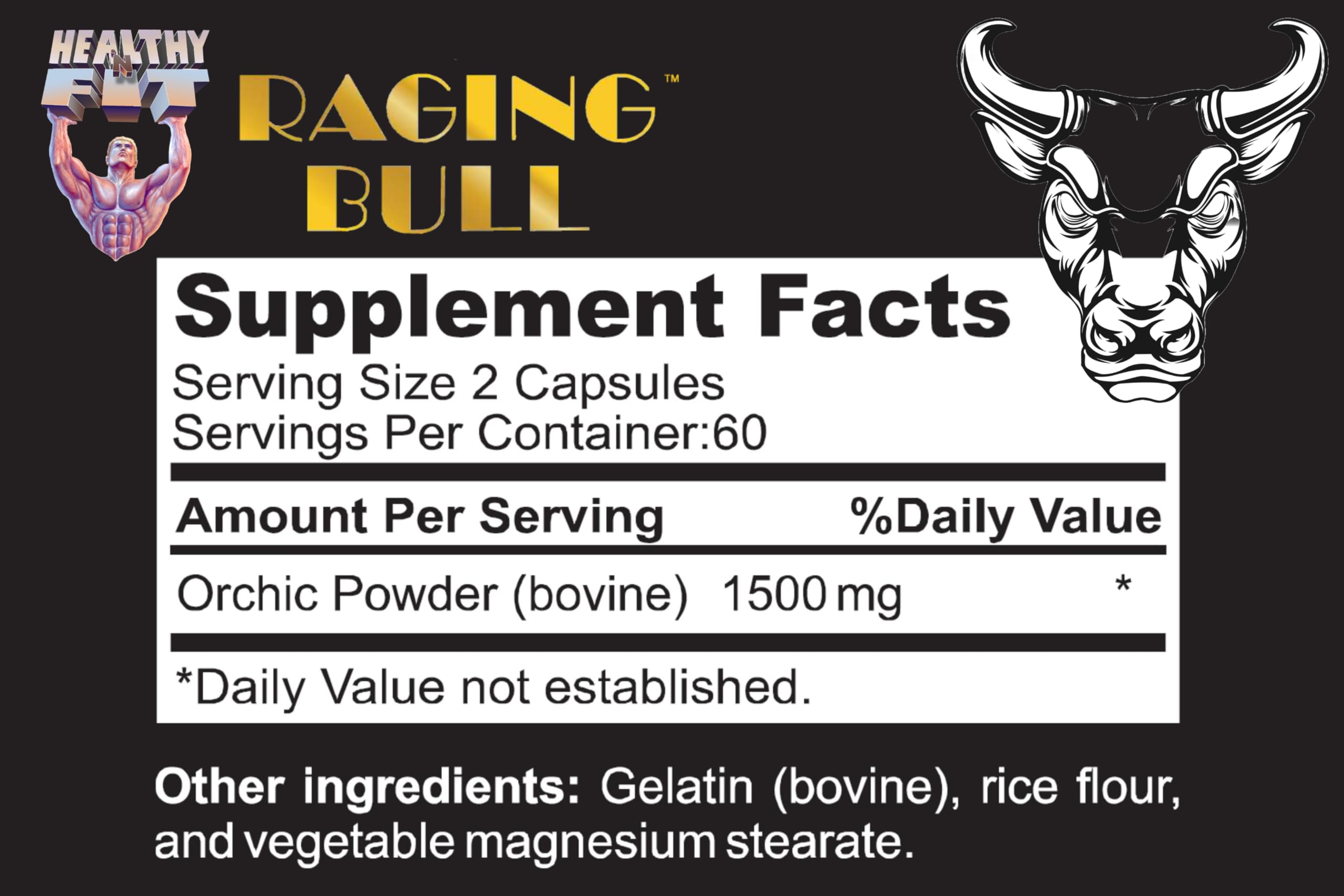 Healthy 'N Fit Raging Bull Mega Orchic - 120 Capsules (40 Day Supply) Premium Raw Orchic Glandular, Increase T Naturally