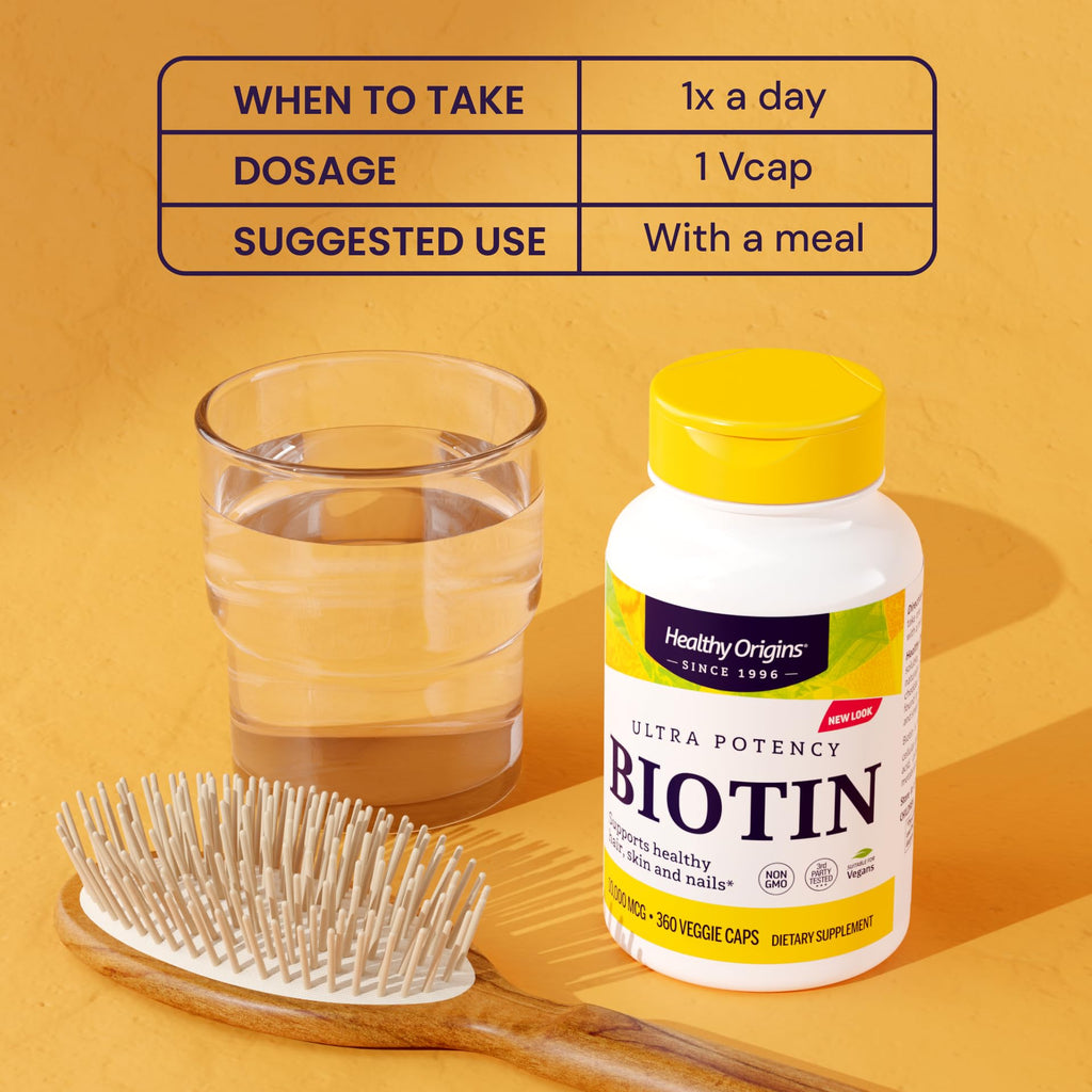 Healthy Origins Biotin 10,000 mcg – USP Grade, Non-GMO, Gluten Free, Hair & Nail Support | 360 Veggie Caps