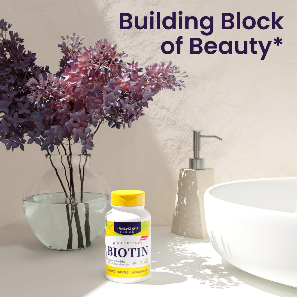 Healthy Origins Biotin 10,000 mcg – USP Grade, Non-GMO, Gluten Free, Hair & Nail Support | 360 Veggie Caps