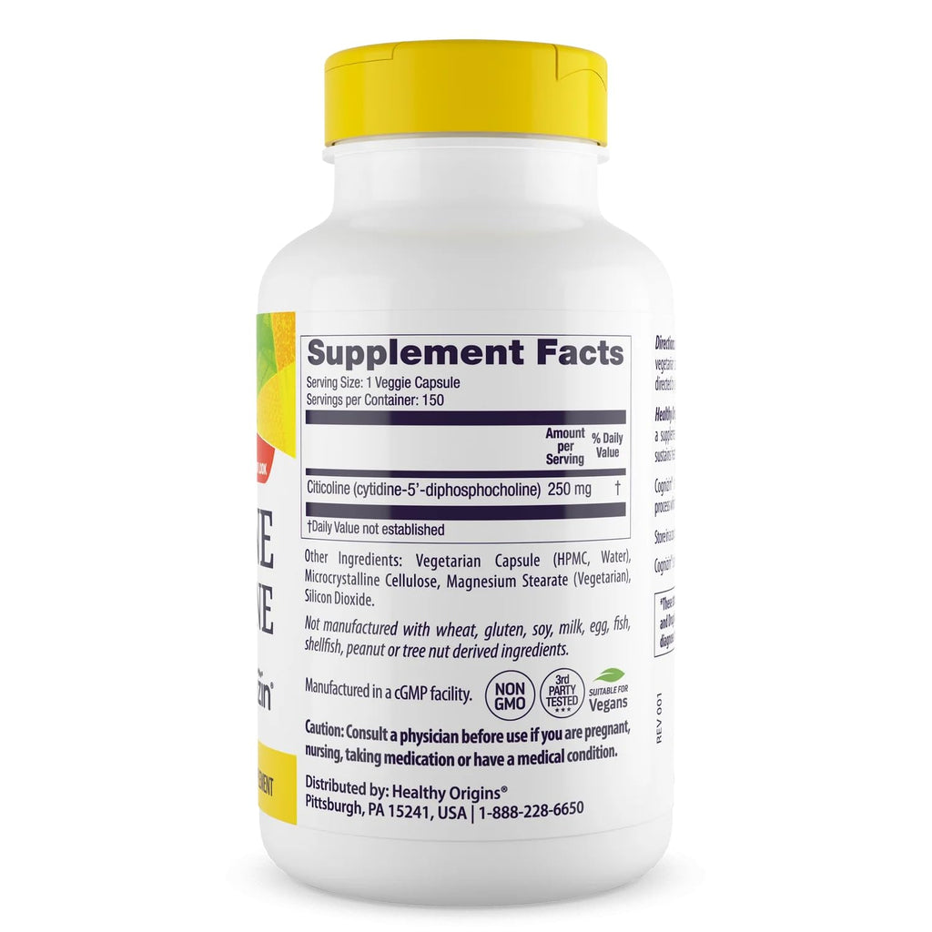 Healthy Origins Cognizin Citicoline 250 mg – Memory Support, CDP Choline (Non-GMO, Vegan, Gluten-Free) – 150 Veggie Capsules