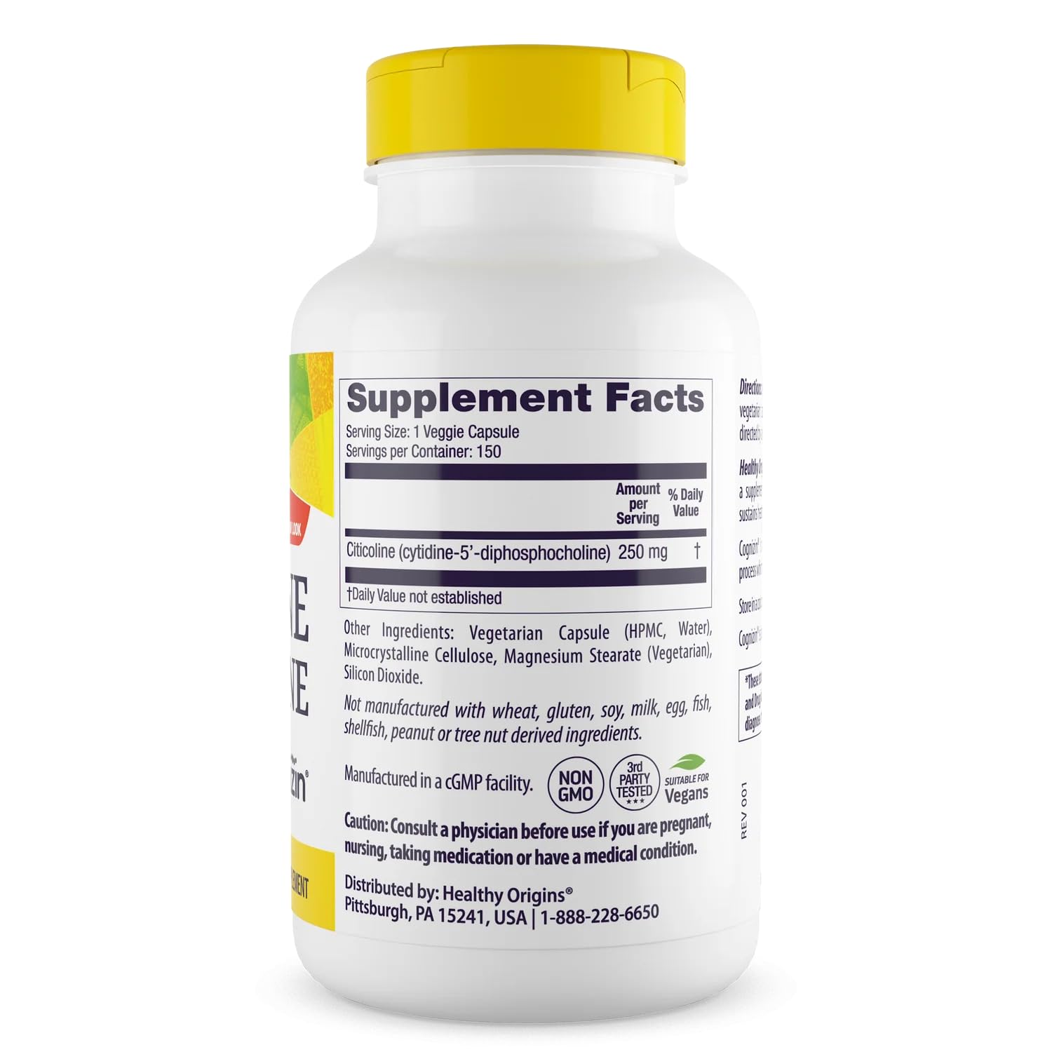 Healthy Origins Cognizin Citicoline 250 mg – Memory Support, CDP Choline (Non-GMO, Vegan, Gluten-Free) – 150 Veggie Capsules