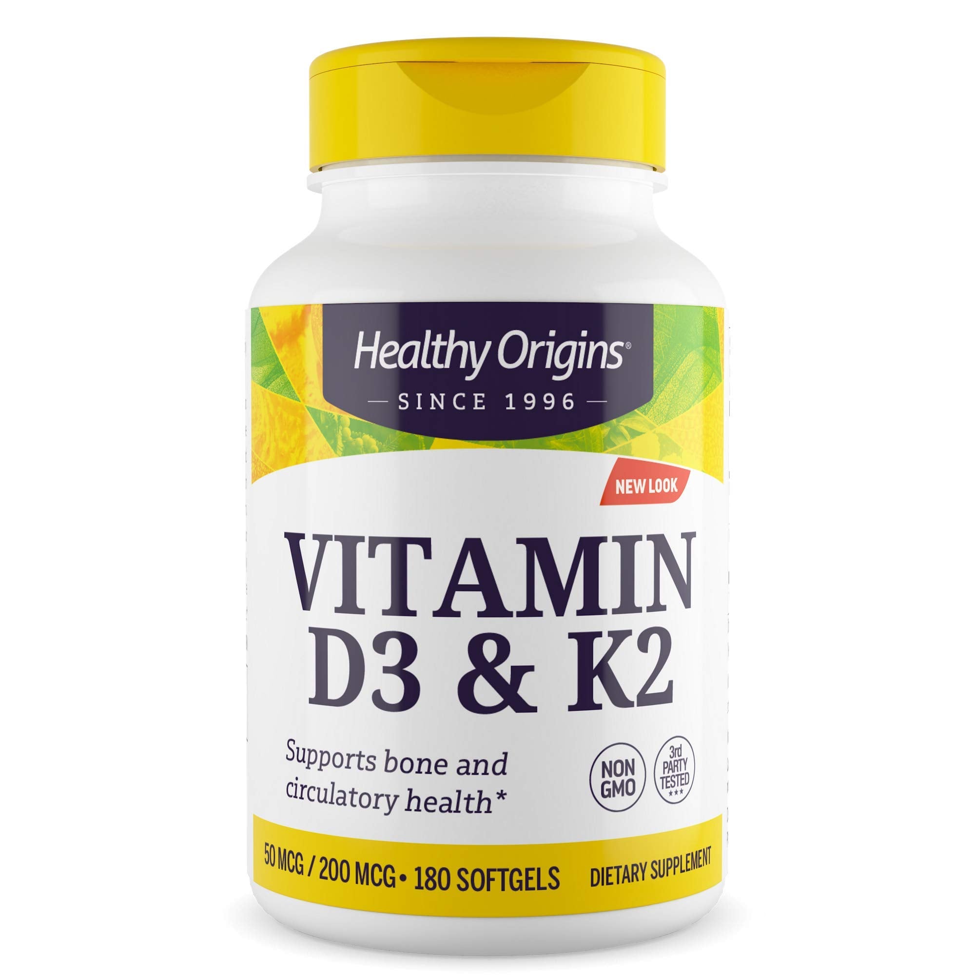 Healthy Origins Vitamin D3 2000 IU (50 mcg) & K2 200 mcg — Non-GMO, 3rd-Party Tested, Bone & Cardiovascular Support, 180 Softgels