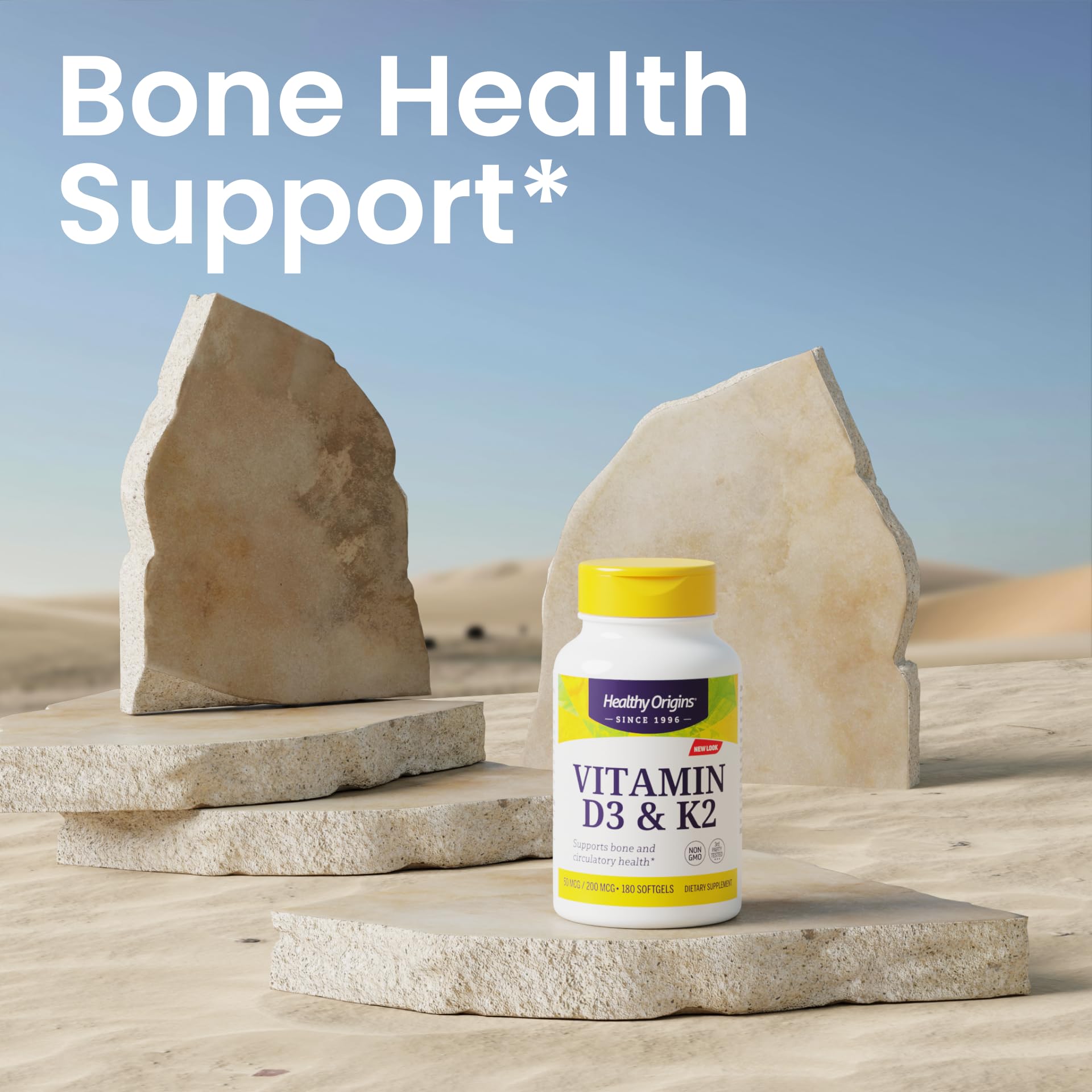 Healthy Origins Vitamin D3 2000 IU (50 mcg) & K2 200 mcg — Non-GMO, 3rd-Party Tested, Bone & Cardiovascular Support, 180 Softgels