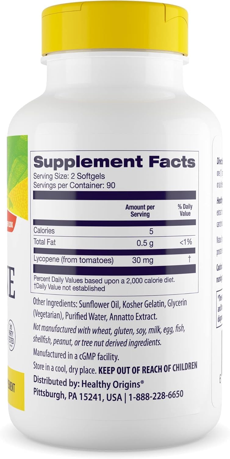 Healthy Origins Lycopene 15 mg – Natural, Non-GMO, Gluten Free | Skin & Prostate Support, 180 Softgels