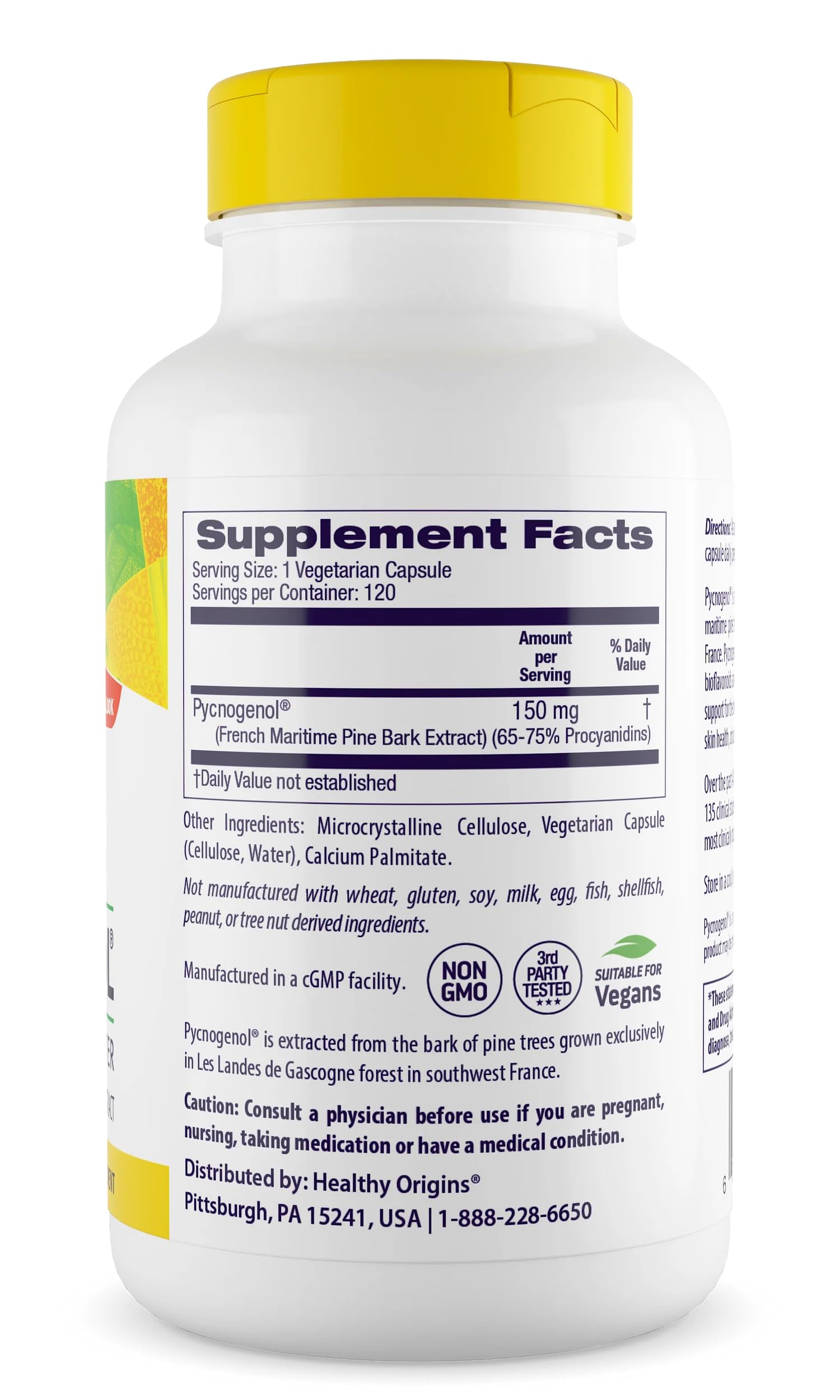 Healthy Origins Pycnogenol 150 mg - French Maritime Pine Bark Extract (Vegan, Non-GMO)