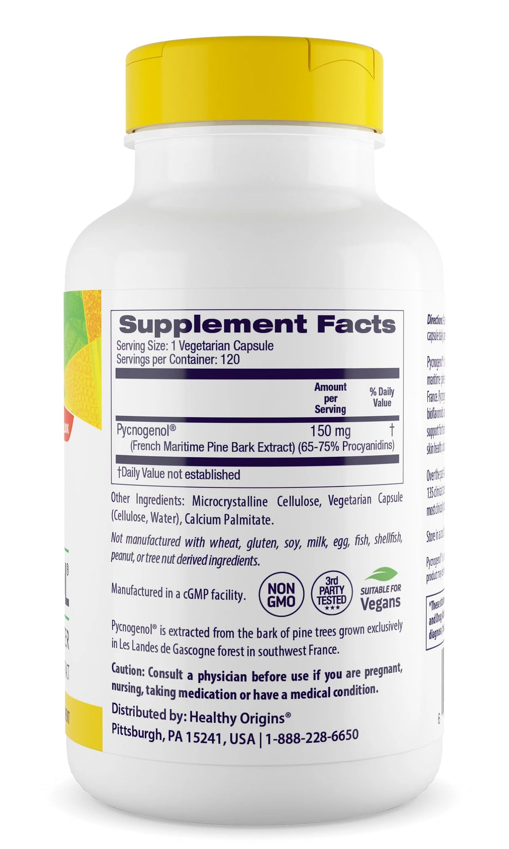 Healthy Origins Pycnogenol 150 mg – French Maritime Pine Bark Extract – 120 Veggie Capsules