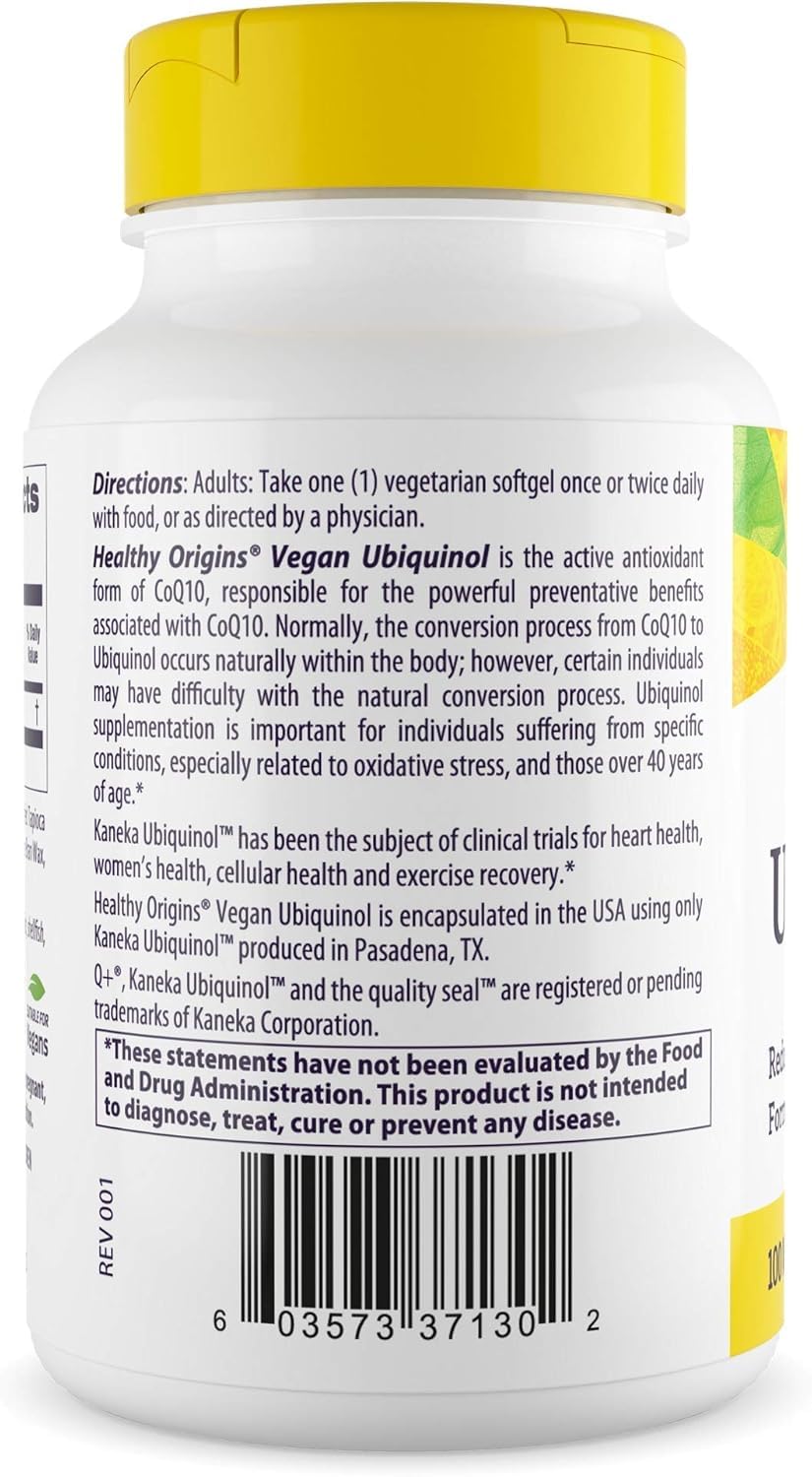 Healthy Origins Vegan Ubiquinol 100 mg | Kaneka CoQ10 – Gluten-Free