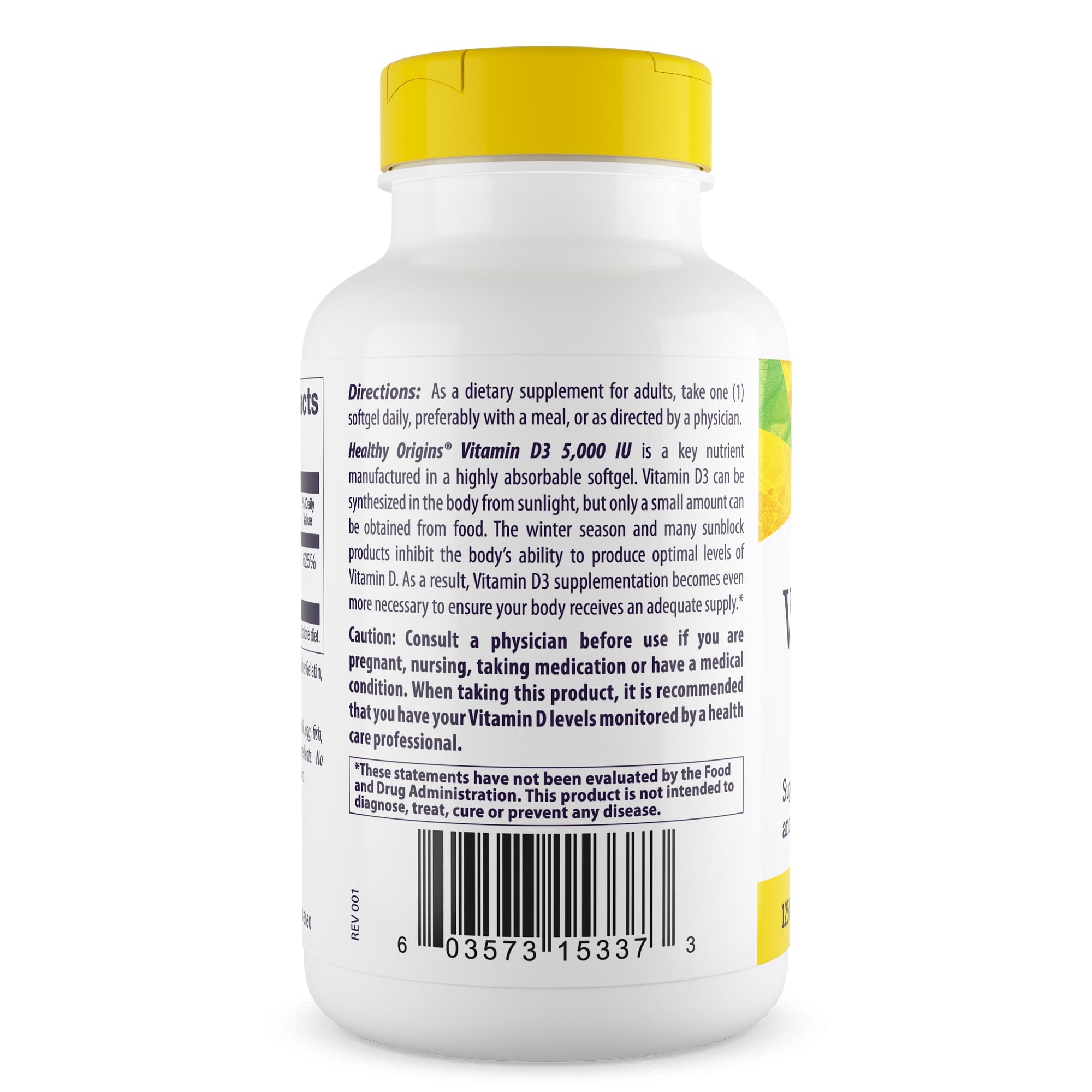 Healthy Origins Vitamin D3 (Lanolin) 5,000 IU Softgel – Bone Health & Immune Support | Gluten-Free, 360 Softgels