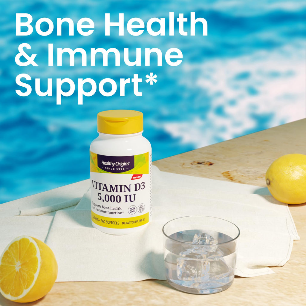 Healthy Origins Vitamin D3 (Lanolin) 5,000 IU Softgel – Bone Health & Immune Support | Gluten-Free, 360 Softgels