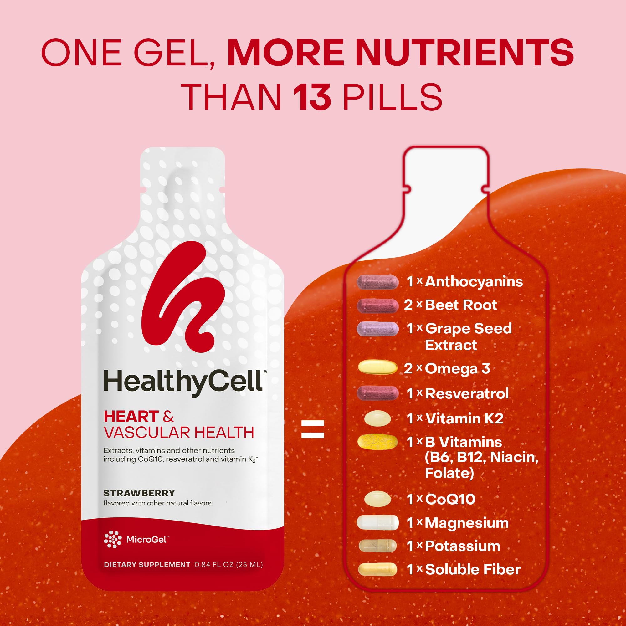 HealthyCell Heart & Vascular Health Daily Liquid Supplement – Beet Root, CoQ10, Resveratrol, Omega-3, Vitamin K2 | 30 Gel Packs