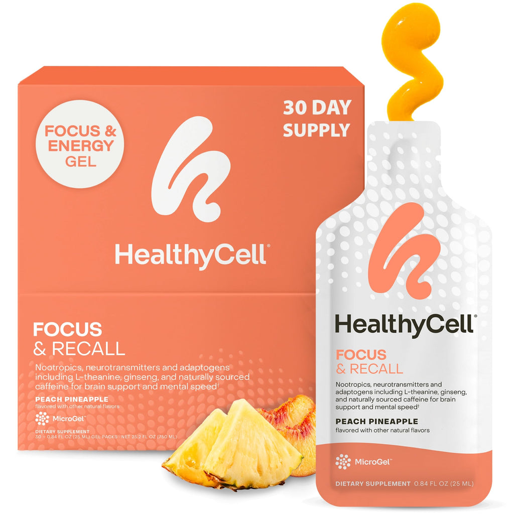 HealthyCell Focus & Recall | Daily Liquid Brain Supplement for Focus & Memory (30 Gel Packs)