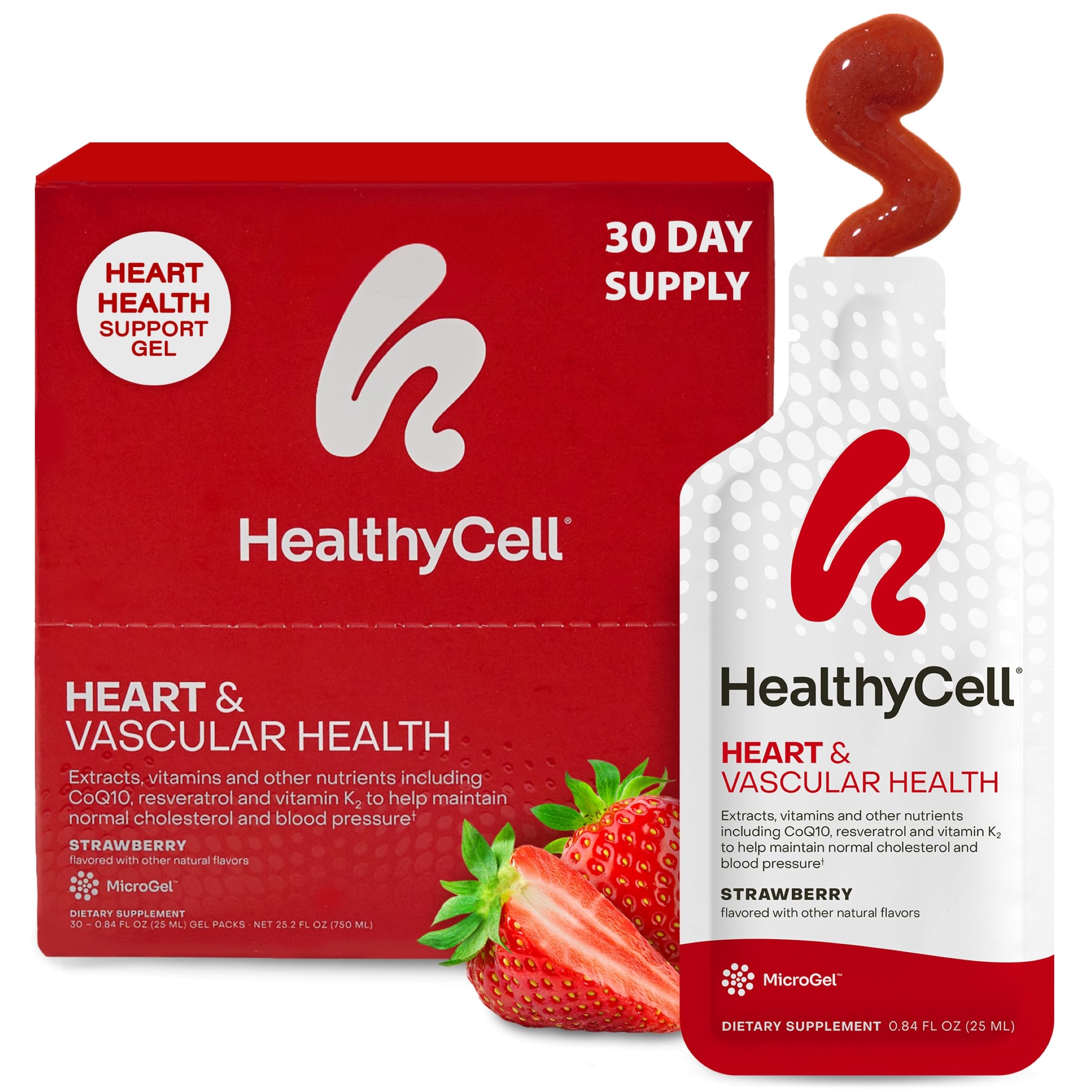 HealthyCell Heart & Vascular Health Daily Liquid Supplement – Beet Root, CoQ10, Resveratrol, Omega-3, Vitamin K2 | 30 Gel Packs