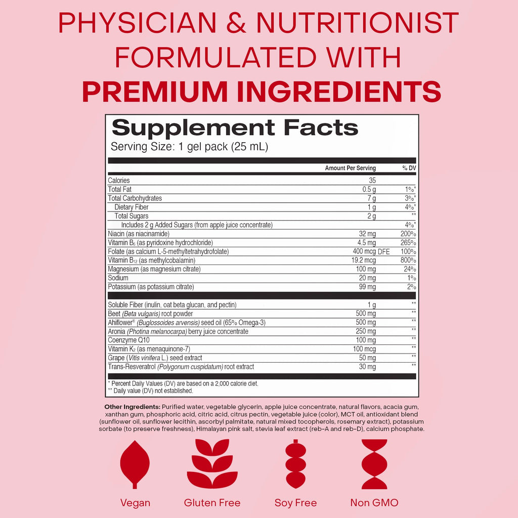 HealthyCell Heart & Vascular Health Daily Liquid Supplement – Beet Root, CoQ10, Resveratrol, Omega-3, Vitamin K2 | 30 Gel Packs