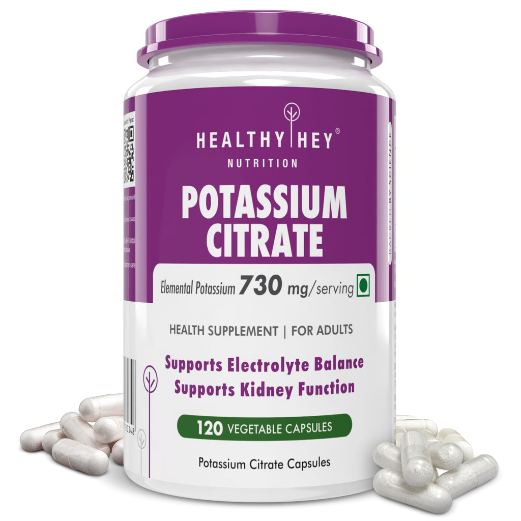HealthyHey Potassium Citrate 730mg – 120 Vegetable Capsules (Pack of 1)