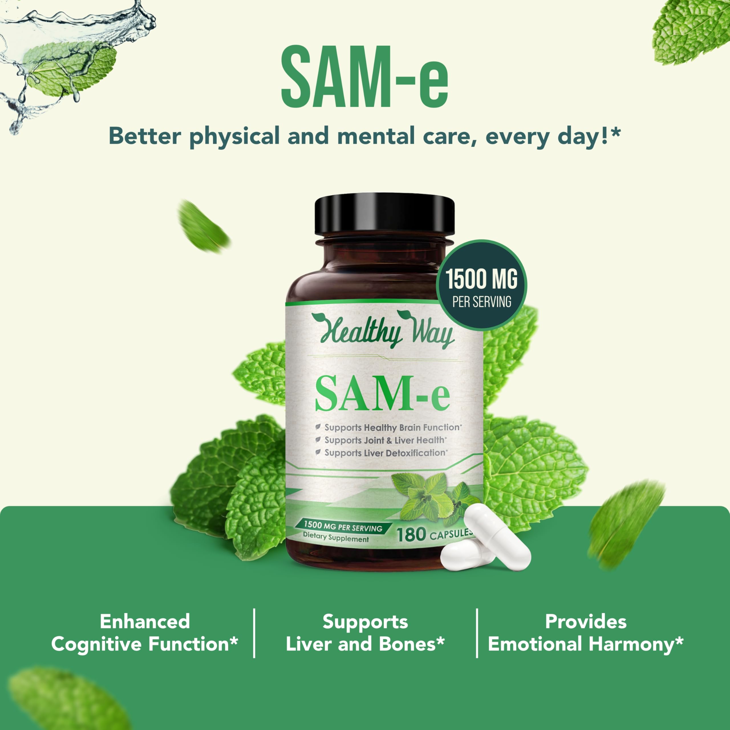 HealthyWayRx 1500mg SAM-e Supplement | High-Strength S-Adenosyl-L-Methionine for Brain, Mood & Liver Support