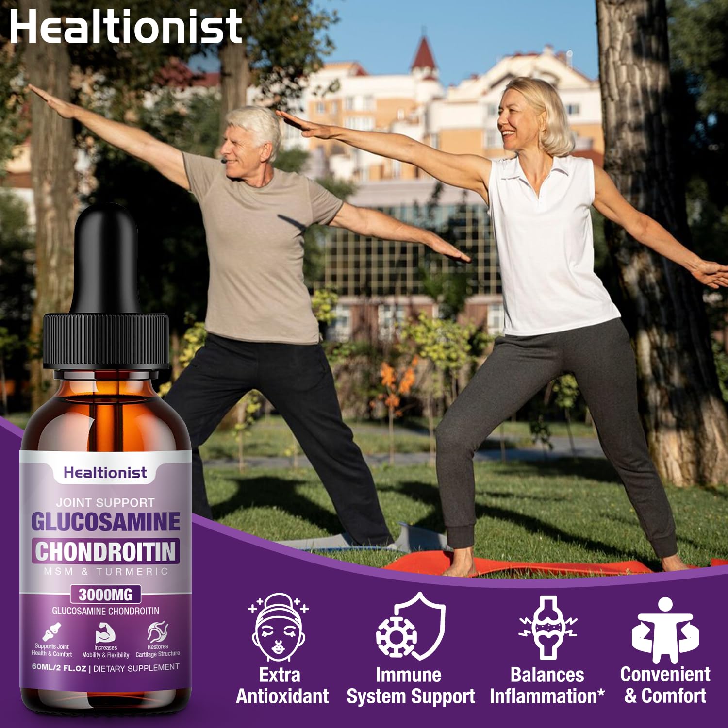 Healtionist 2 Pack Glucosamine Chondroitin MSM Liquid Drops - Extra Strength Joint Support (4 oz)