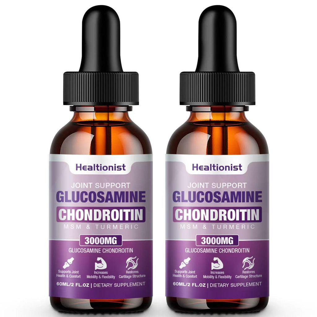 Healtionist 2 Pack Glucosamine Chondroitin MSM Liquid Drops - Extra Strength Joint Support (4 oz)