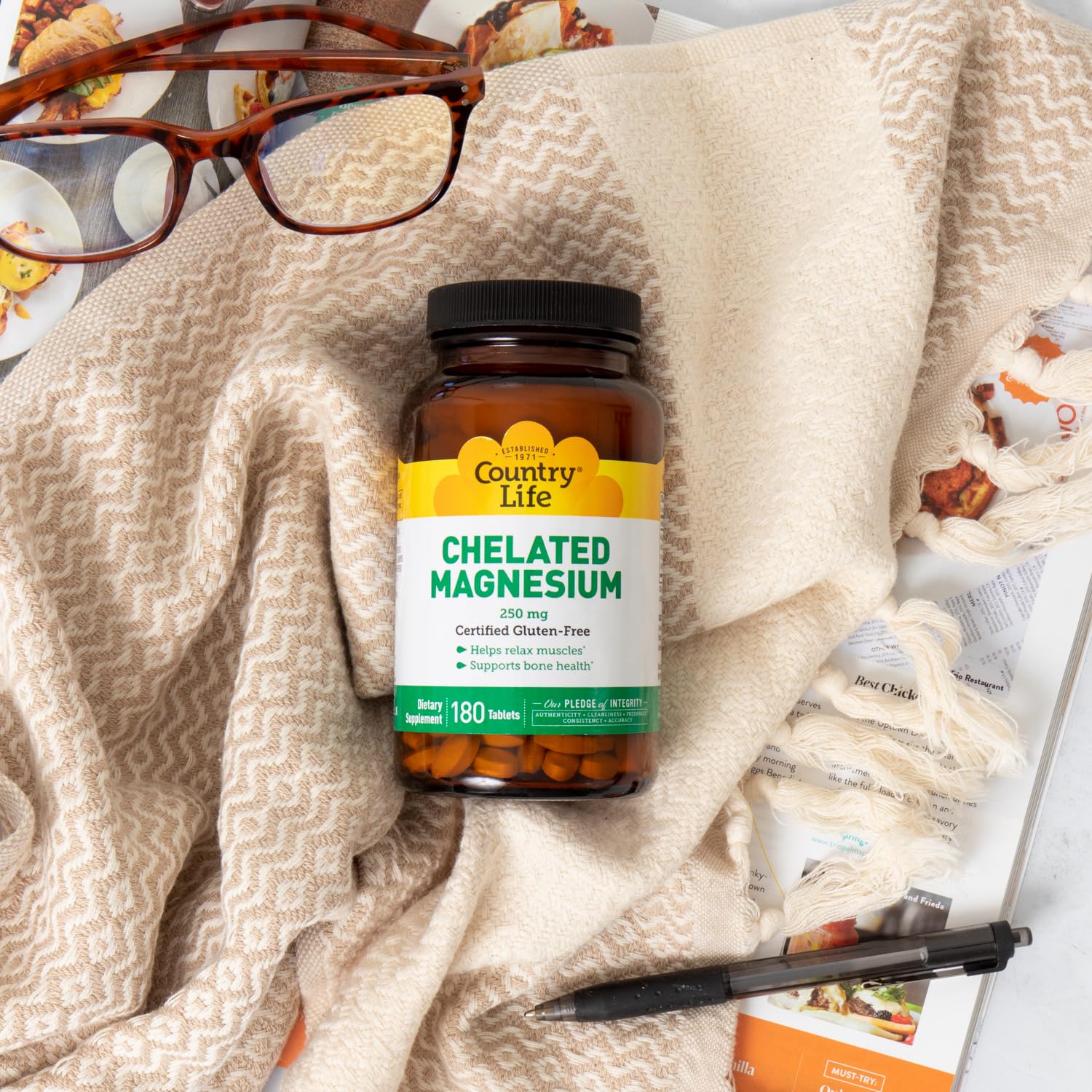 Country Life Chelated Magnesium 250mg - Supports Heart, Bone & Muscle Health | Vegan-Friendly, Gluten-Free