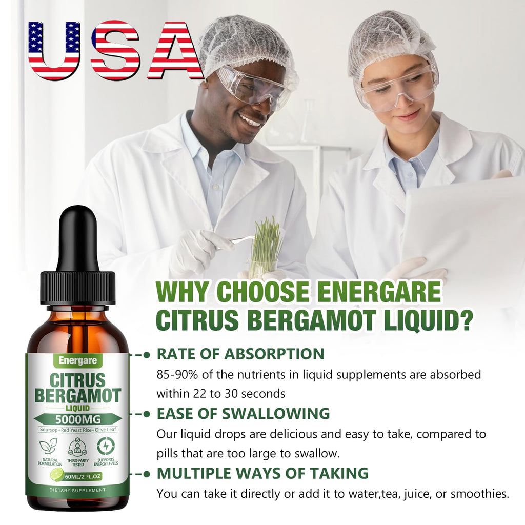 1 Pack 5000MG Citrus Bergamot Liquid Drops – High Cholesterol Support (2 oz) with Soursop & Olive Leaf