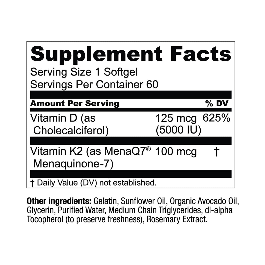 Live Conscious Vitamin K2 MK7 with D3 5000 IU - Bone & Heart Health Support | 60 Softgels