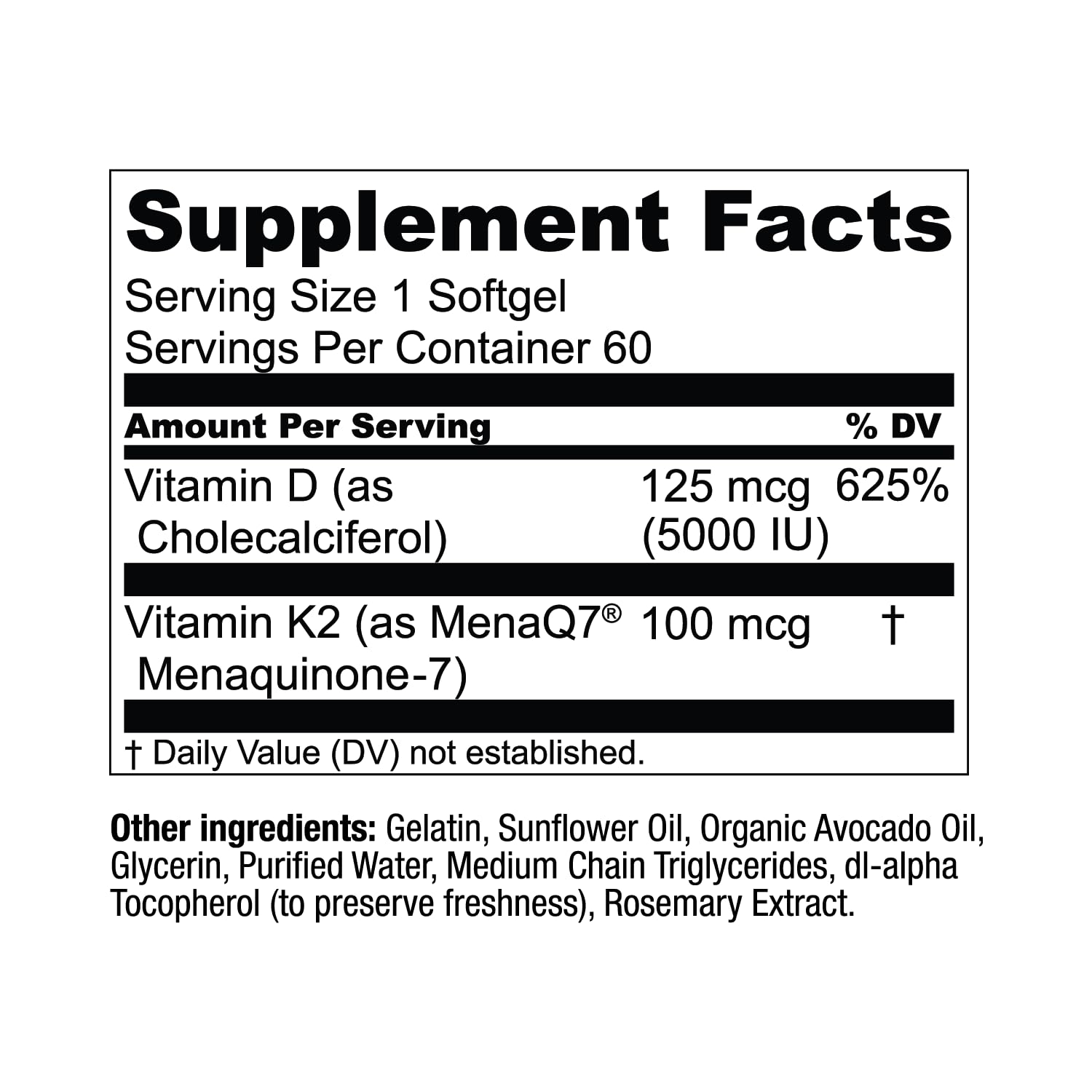 Live Conscious Vitamin K2 MK7 with D3 5000 IU - Bone & Heart Health Support | 60 Softgels