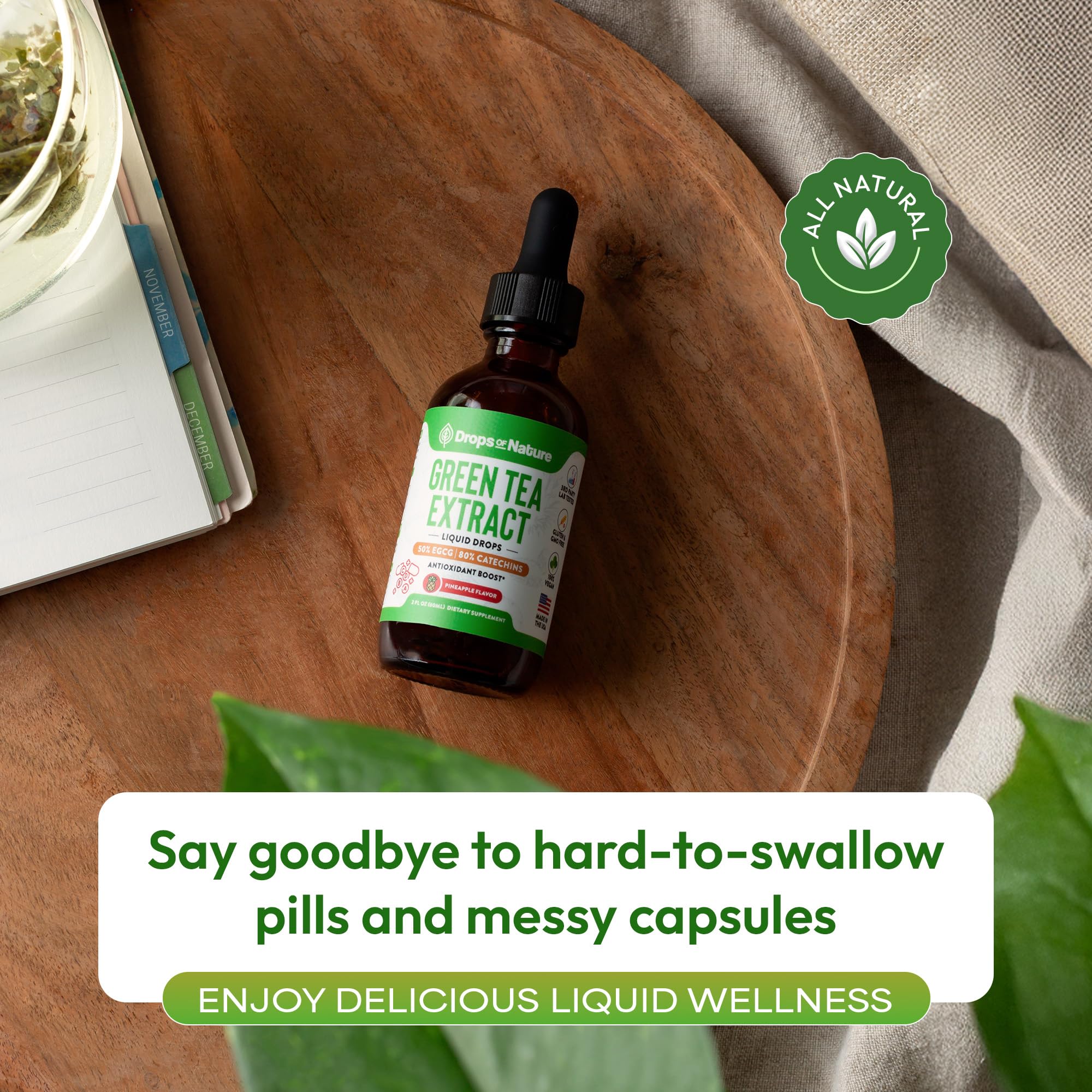Green Tea 10:1 Extract 50% EGCG Liquid Drops – Vegan Immune & Skin Support