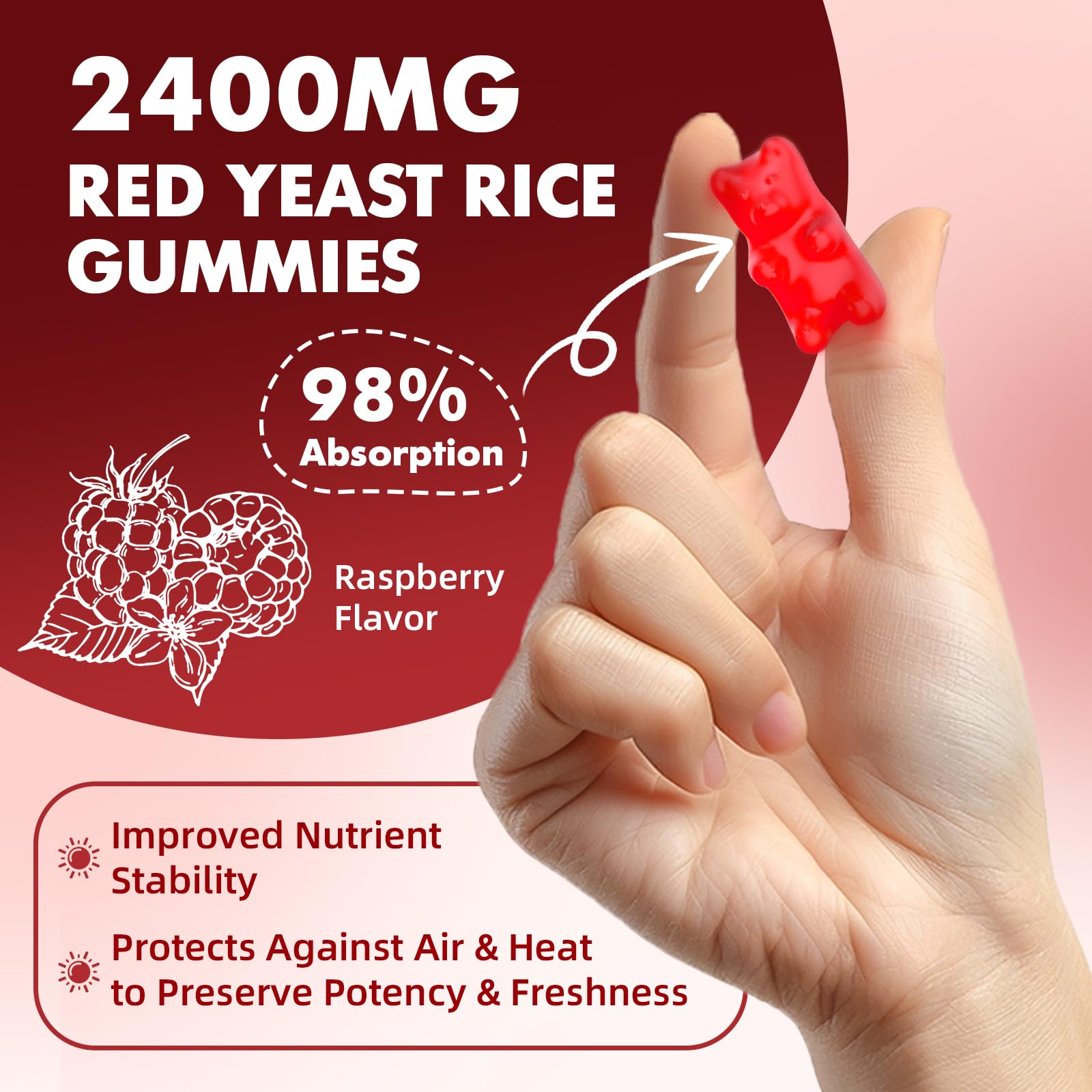 2 Pack Red Yeast Rice with CoQ10 Gummies - Sugar Free Raspberry Flavor, 120 Count