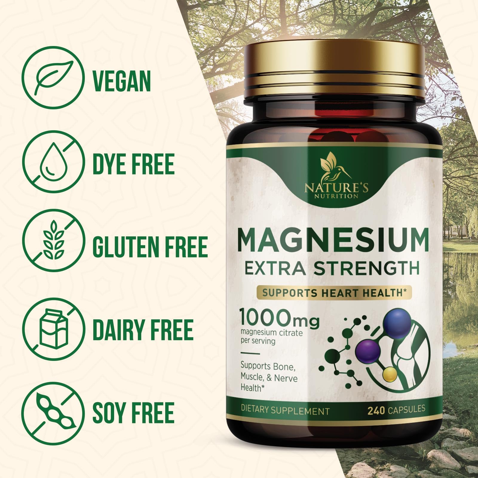 Magnesium 1000 mg Citrate - High Potency Mineral Support (Bone, Heart, Nerves & Muscles) - 240 Capsules