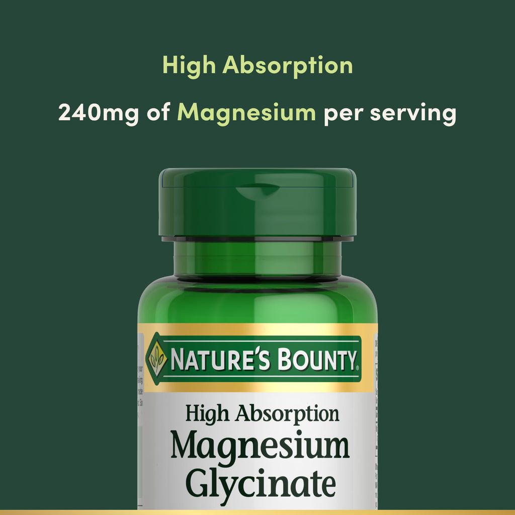 Nature’s Bounty Magnesium Glycinate 240 mg – 120 Capsules for Muscle, Heart, Bone & Nerve Health