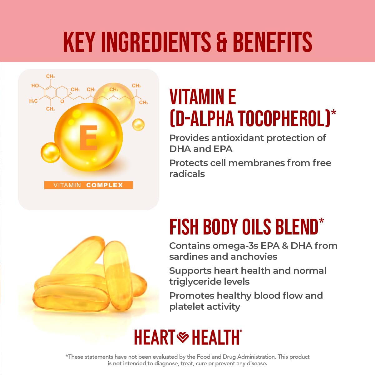 Heart Health Essential Omega-3 Fish Oil with Vitamin E – High EPA & DHA (60 Servings) | Gluten-Free & Non-GMO