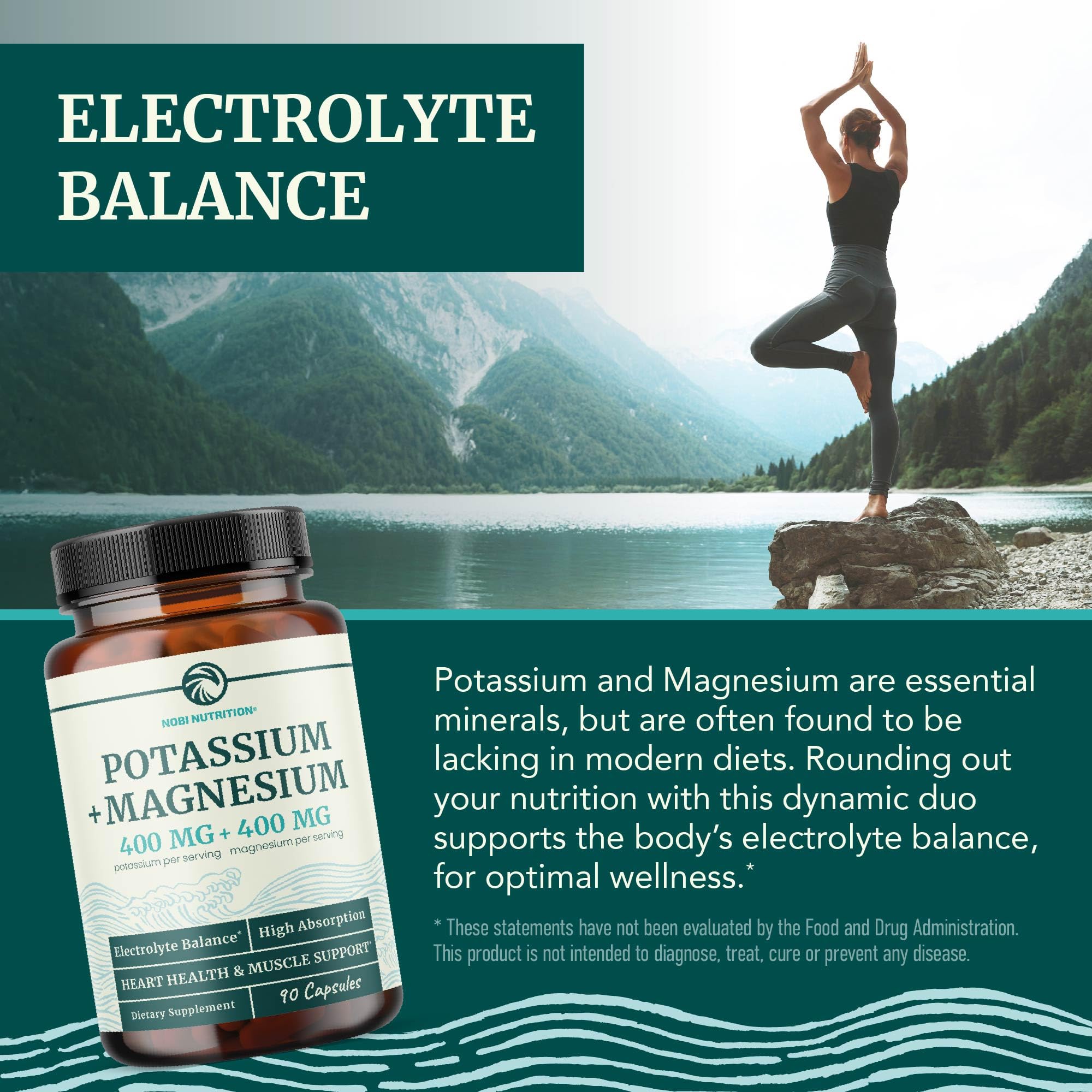 Potassium Magnesium Supplement - 400 mg Potassium & 400 mg Magnesium | 90 Ct