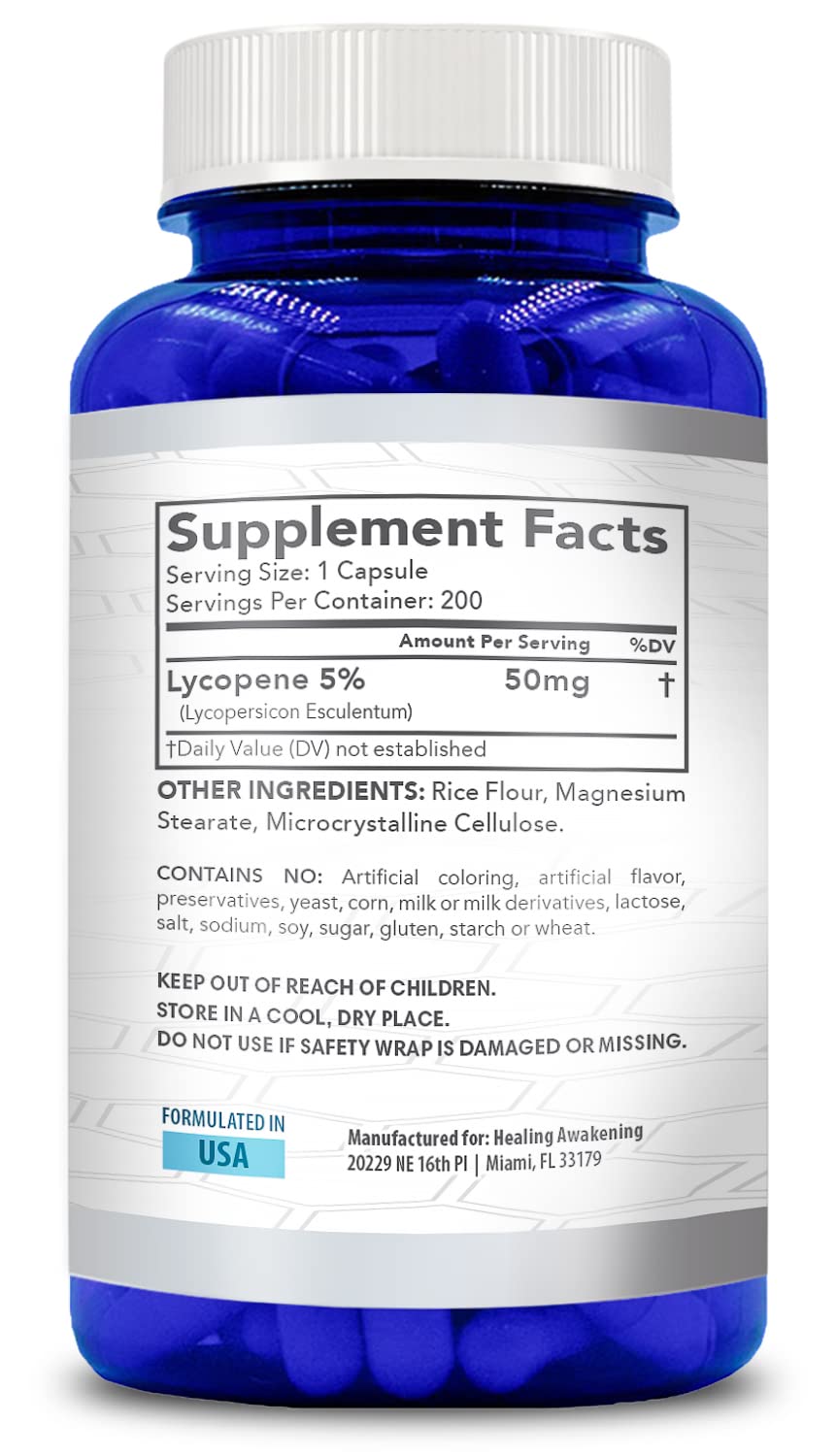 Naturally Derived Lycopene Supplement | Tomato-Based 50mg | Heart & Prostate Support | Vegan Non-GMO & Made in USA | 200 Veggie Capsules