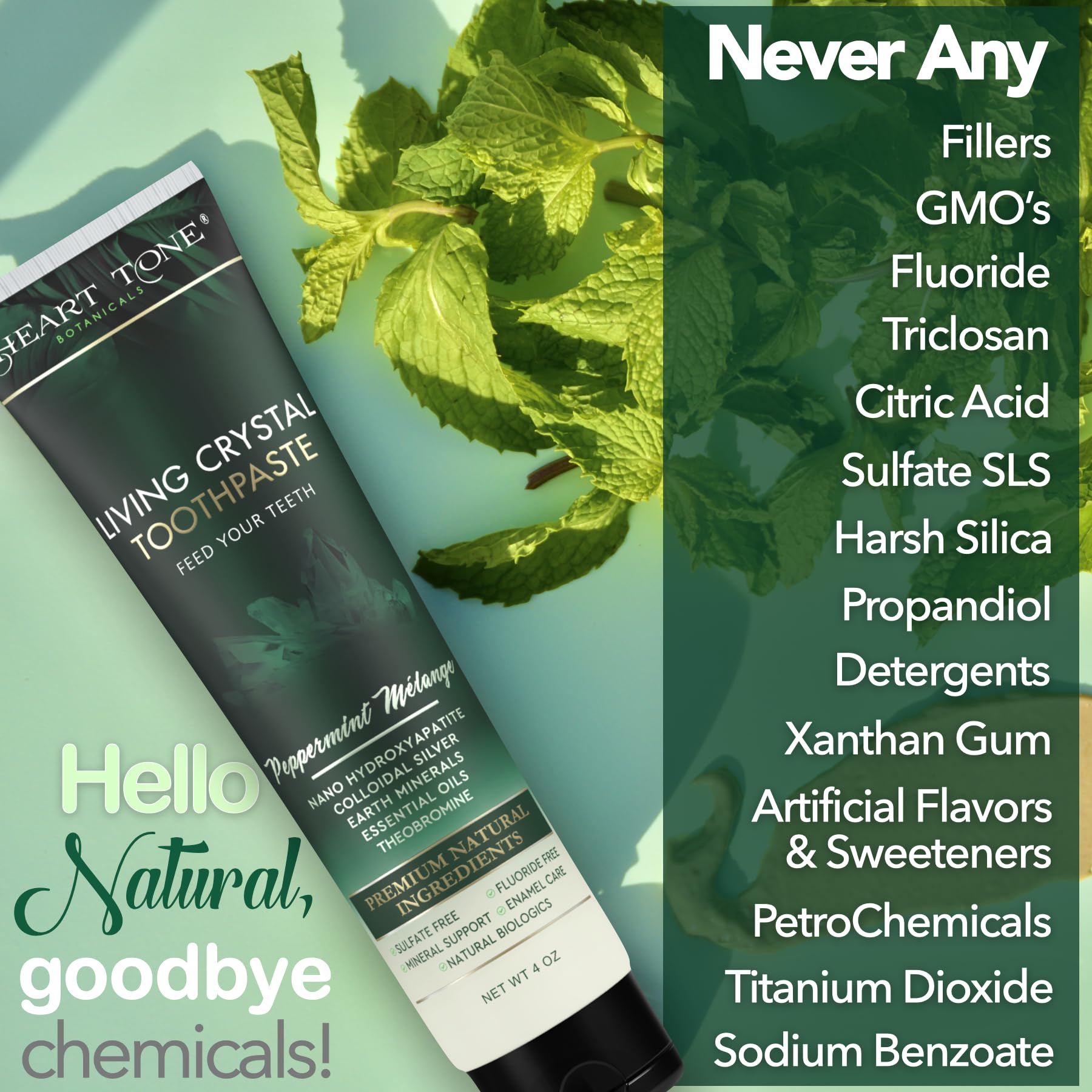 Heart Tone Botanicals Living Crystal Toothpaste - Fluoride Free & Remineralizing Nano Hydroxyapatite