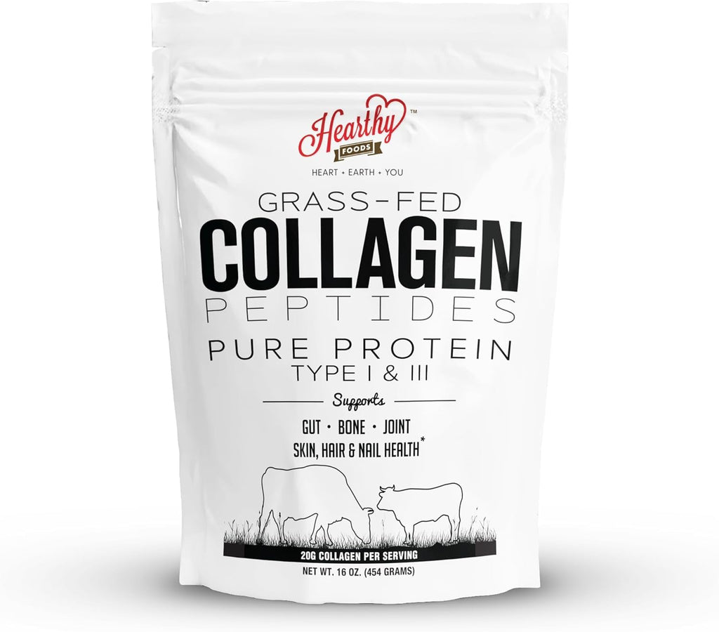HEARTHY FOODS Collagen Powder 18g Protein - Halal, Grass-Fed, Organic, 16oz