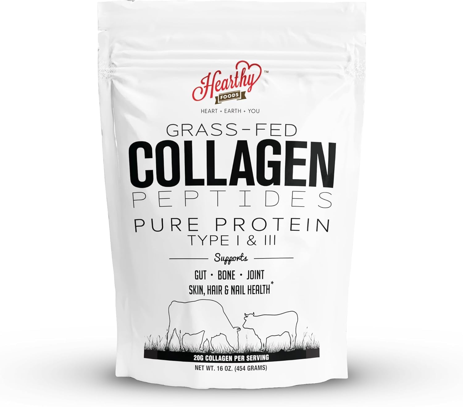 HEARTHY FOODS Collagen Powder 18g Protein - Halal, Grass-Fed, Organic, 16oz