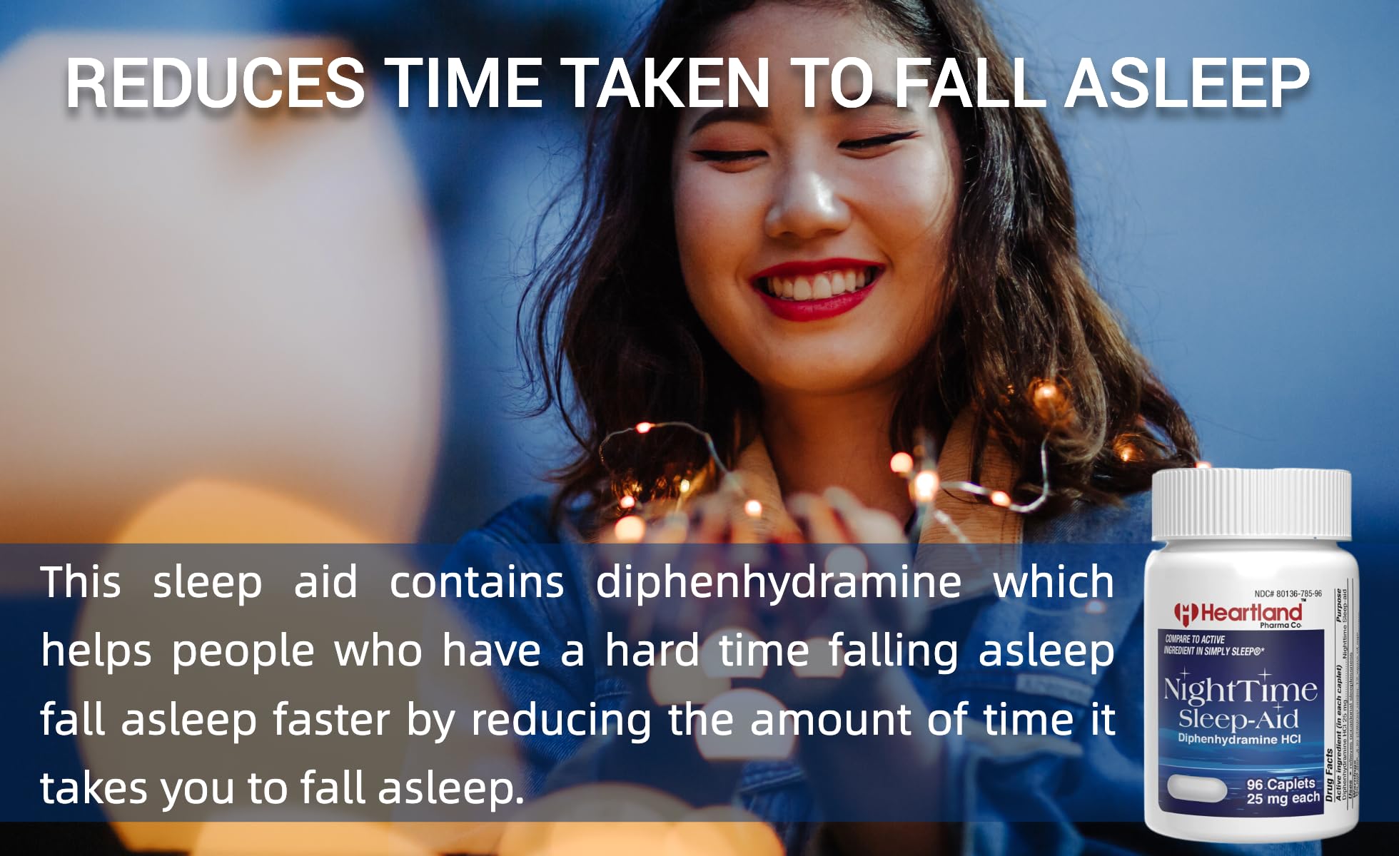 Heartland Pharma Diphenhydramine HCI 25mg Sleep Aid Caplets | 96 Count
