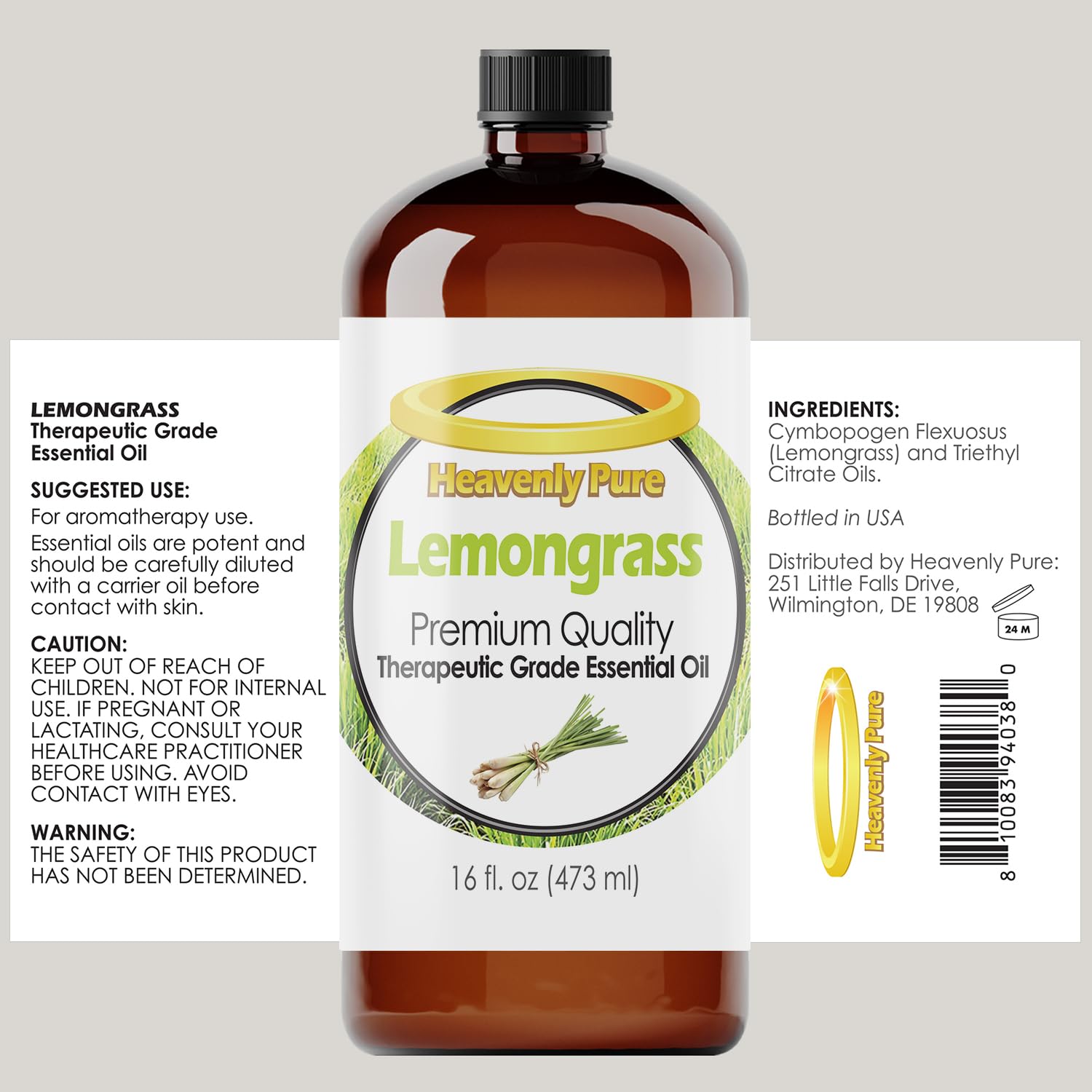 Heavenly Pure Lemongrass Essential Oil 16 oz (473 ml) – Aromatherapy & Personal Care
