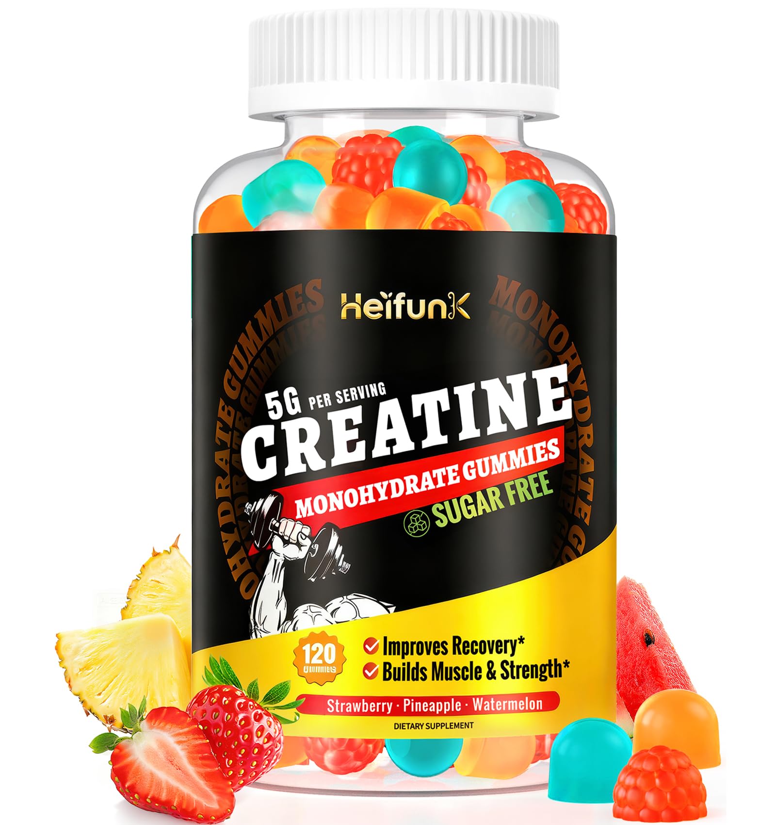 heifunk Creatine Monohydrate Gummies Sugar Free – 5000mg Per Serving, 120 Count, Vegan Pre-Workout