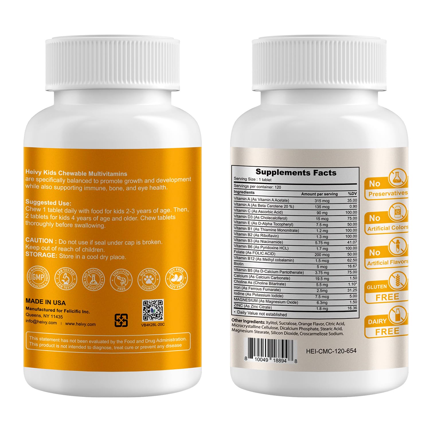 Heivy Children Multivitamin Chewable – 120 Tablets | Vitamin D3, C & B-Complex
