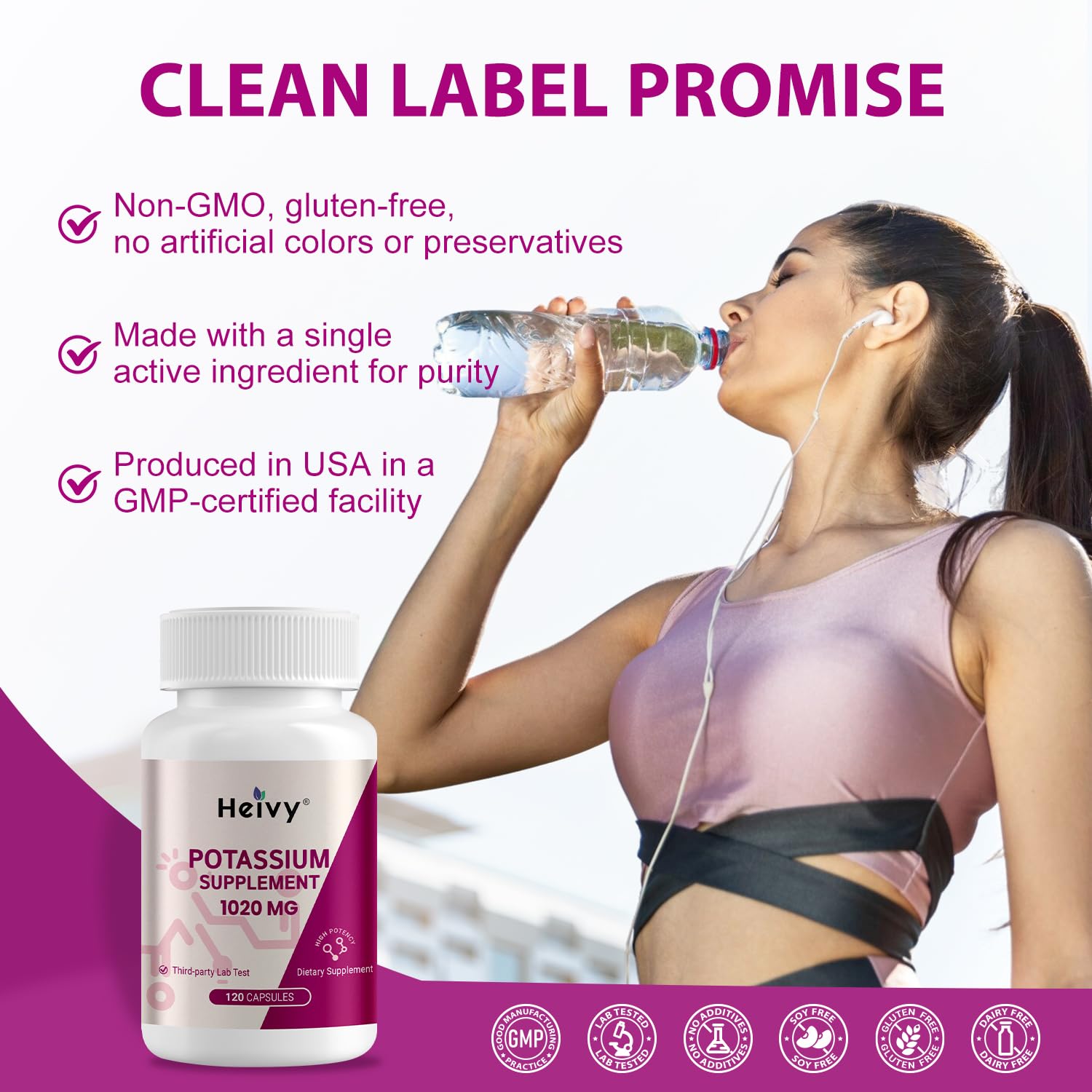 Heivy Potassium Supplement 1020 mg | Electrolyte Balance & Heart Health | 120 Veggie Capsules