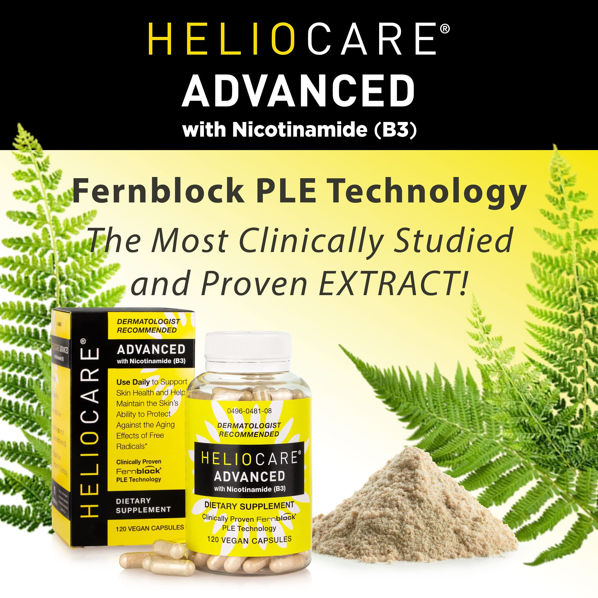 Heliocare Advanced Niacin B3 Supplement | Fernblock PLE 240mg per Serving - 120 Vegan Capsules