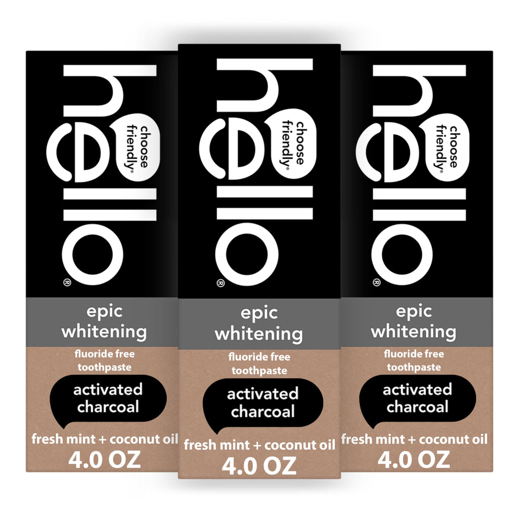 Hello Epic Whitening Charcoal Toothpaste – Fluoride Free, SLS Free, 3-Pack, 4.0 oz Tubes